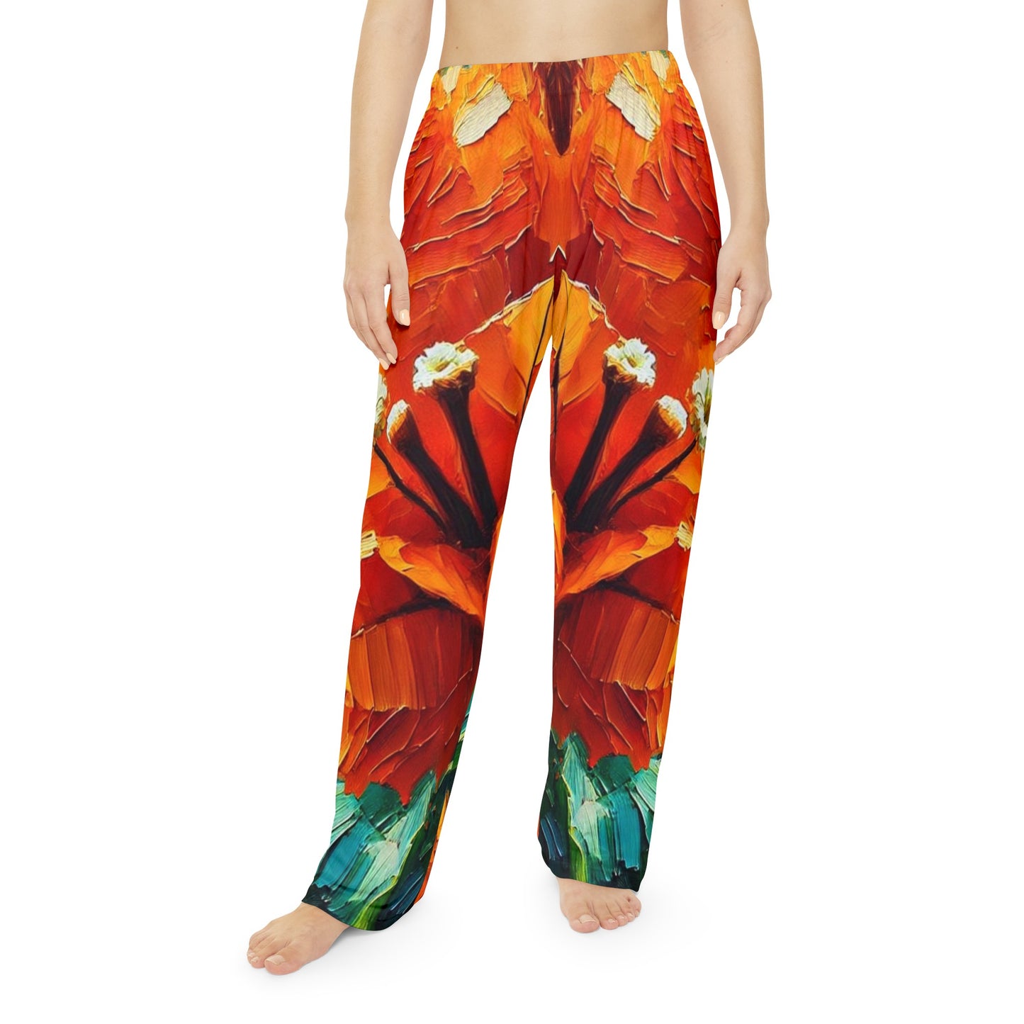 Women's Brushed Polyester Lounge Pants (AOP) Orange Floral Print