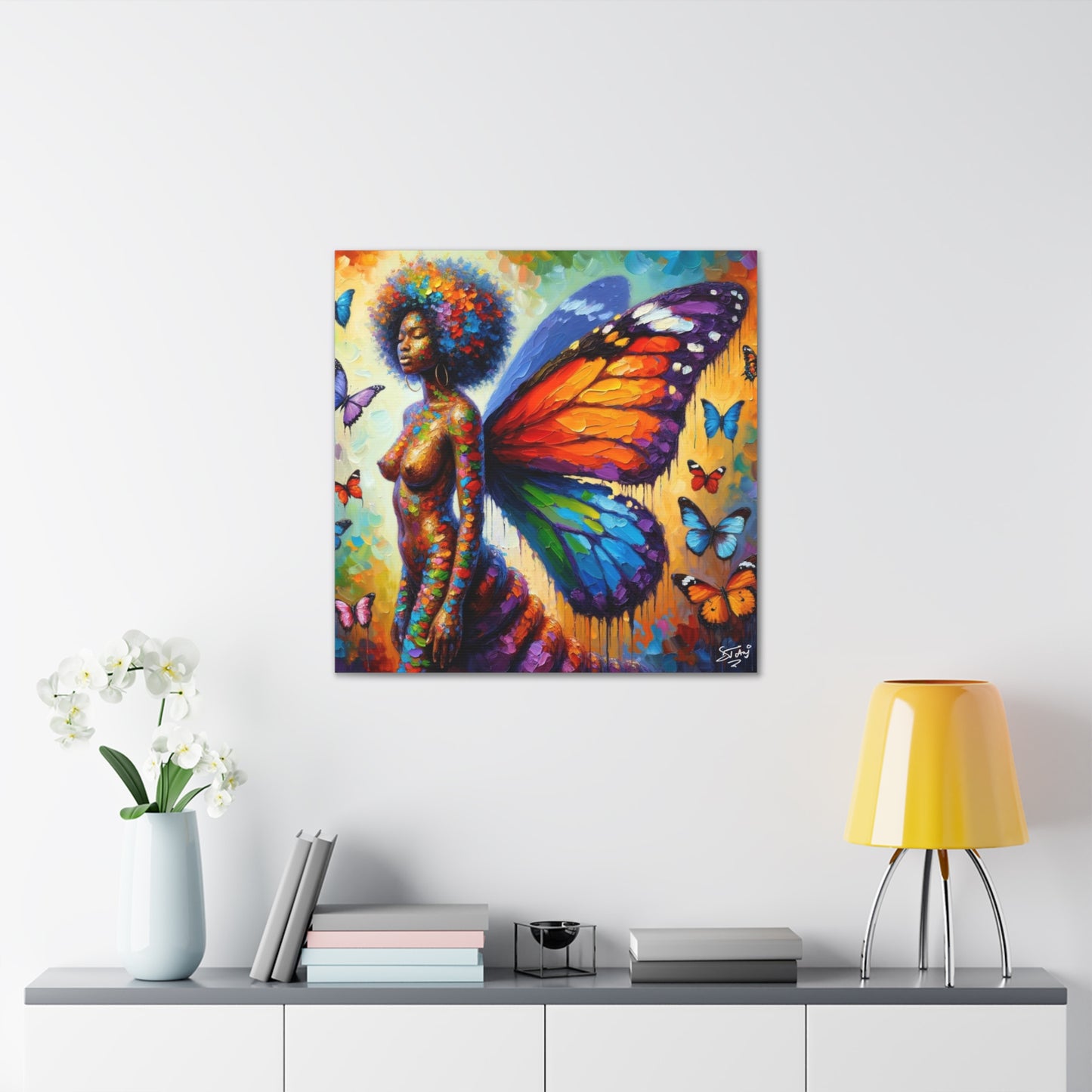 Art Print, Black Woman, "Change is Growth," Oil Finish, West Indian Ethnicity, Cultural, Heritage, Semi-Abstract, Canvas Gallery Wrap