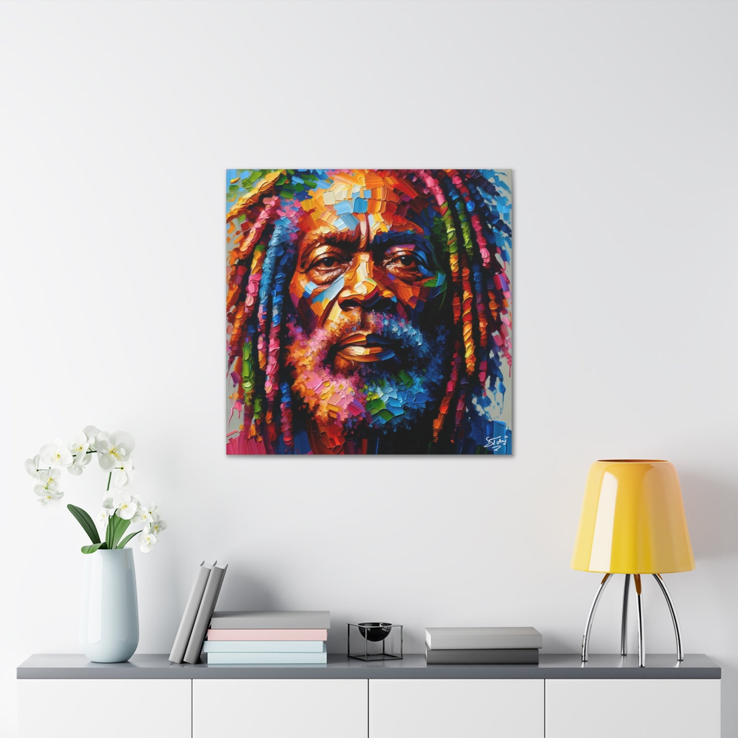 Art Print, Trini Rastaman, Oil Finish, West Indian Ethnicity, Cultural, Heritage, Semi-Abstract, Canvas Gallery Wrap