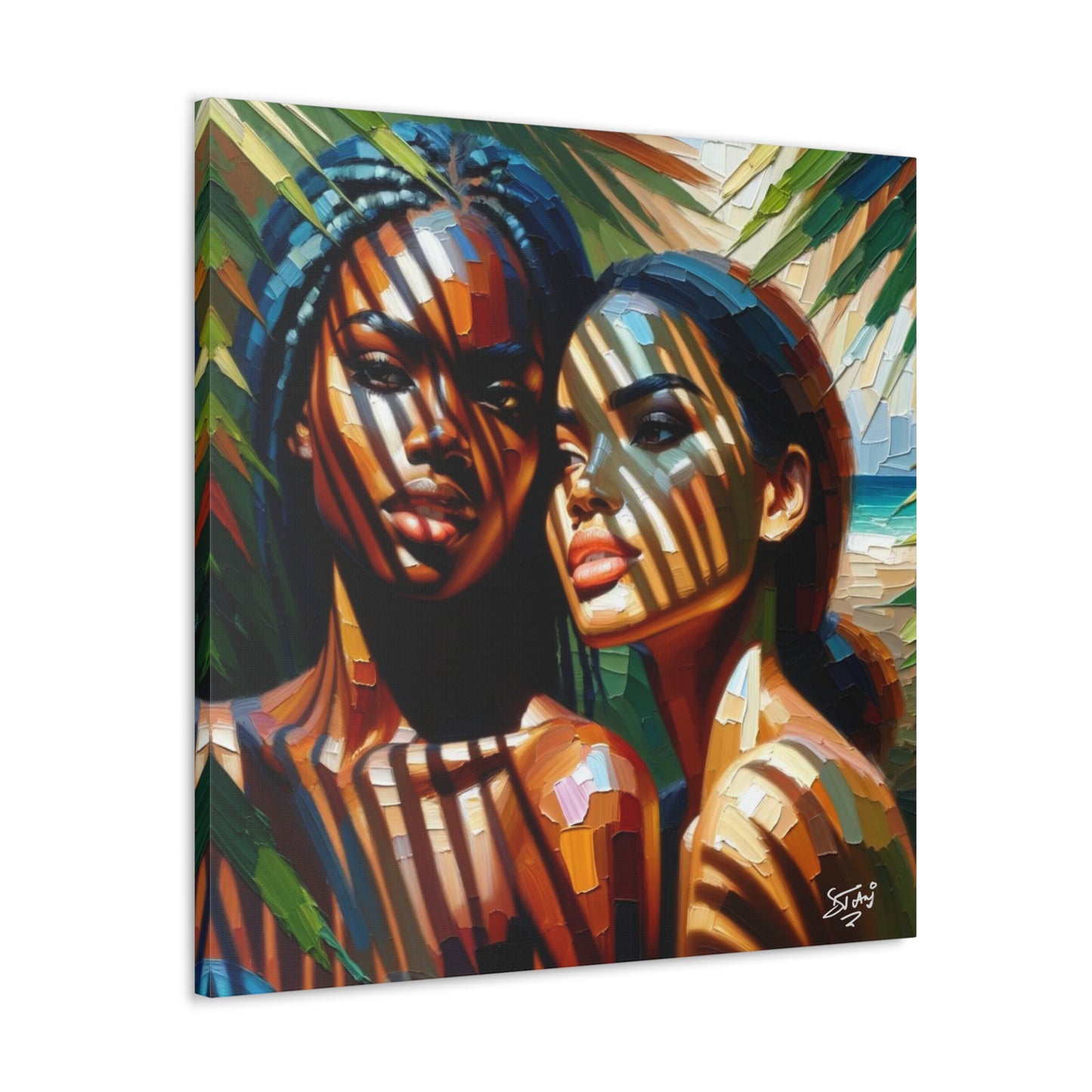 Art Print, Caribbean Women, "In the Shade" Oil Finish, West Indian Ethnicity, Cultural, Heritage, Canvas Gallery Wrap