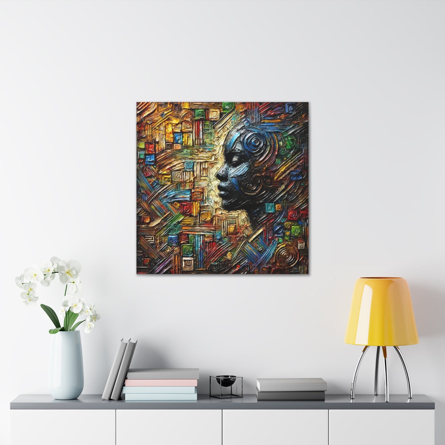 Art Print, African Print, Black Power, Silhouette, Abstract Oil Finish, Unity, One Love, Canvas Gallery Wrap