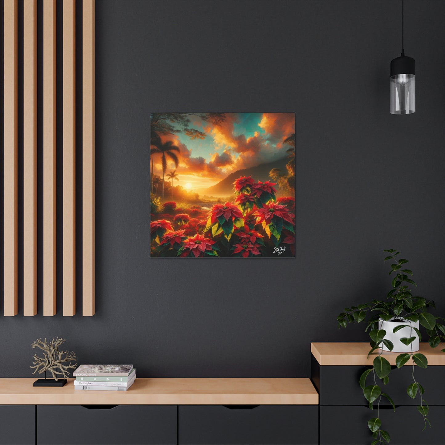 Print of Wild Poinsettia Plants in the Caribbean During Sunset, Trinidad and Tobago, Canvas Gallery Wraps