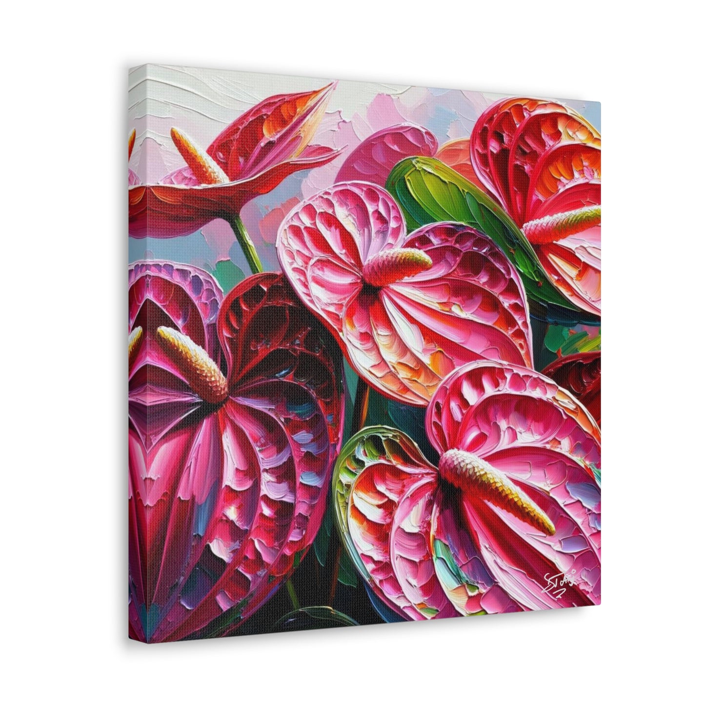 Art Print of Anthurium Flowers, Oil Finish, West Indian Art, Canvas Gallery Wraps