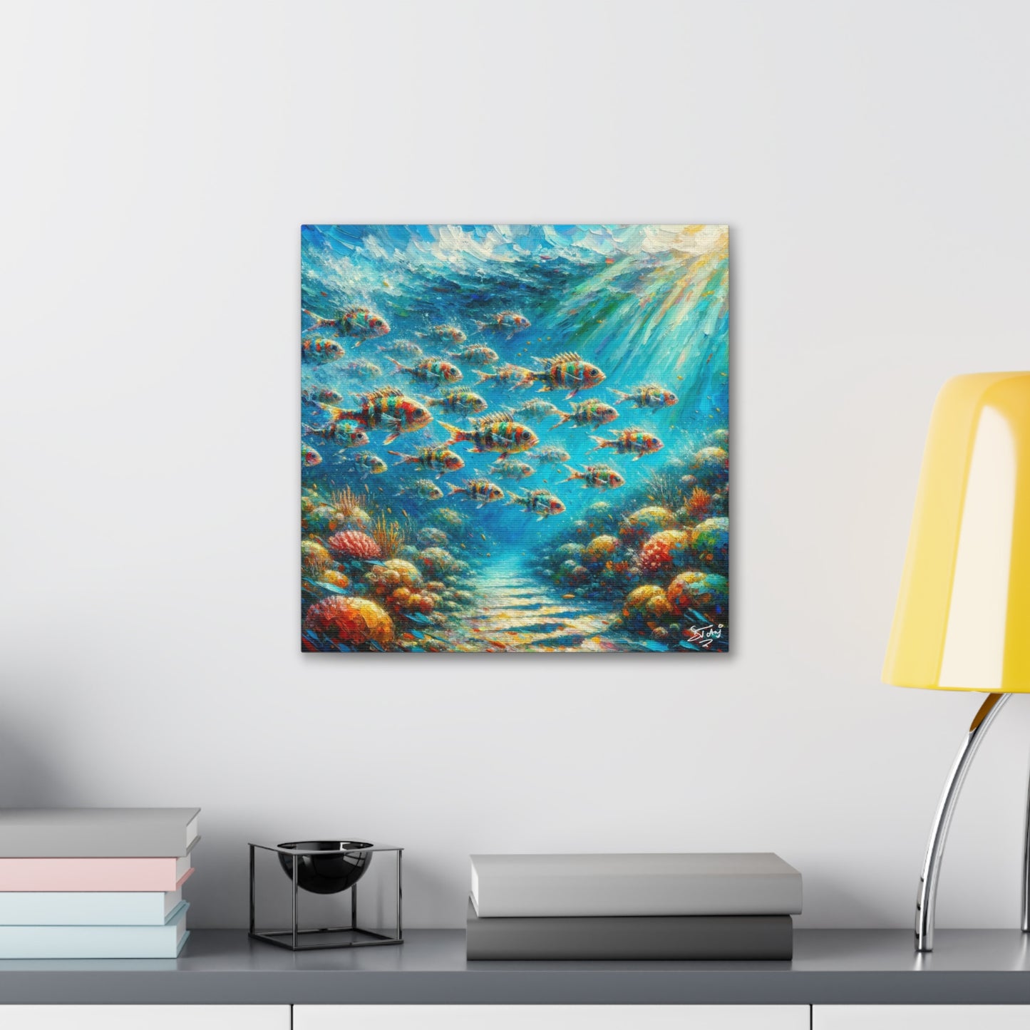 Art Print, School of Squirelfish, Oil Finish, Caribbean Nature, Canvas Gallery Wrap