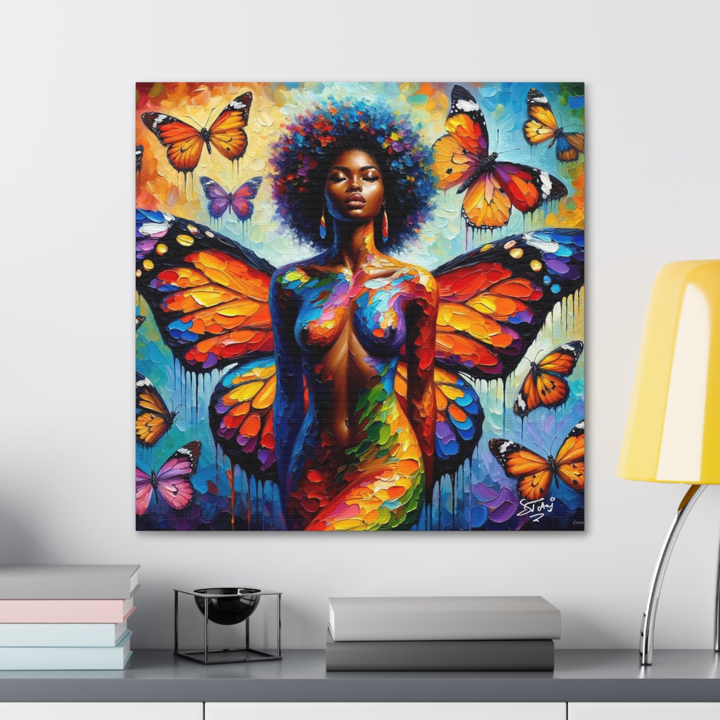 Art Print, Afro-Caribbean Woman, "Metamorphosis" Oil Finish, West Indian Ethnicity, Cultural, Heritage, Abstract, Canvas Gallery Wrap