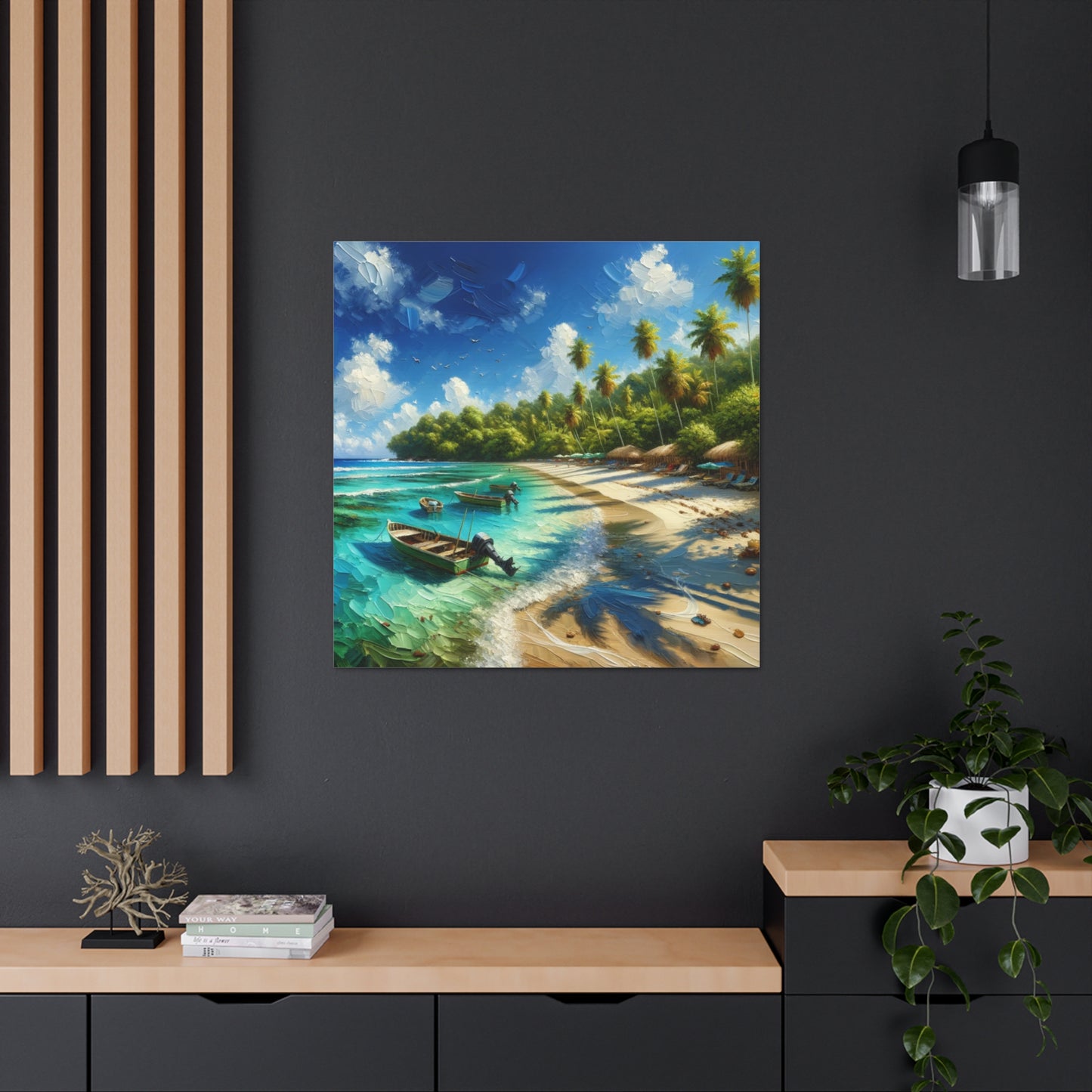 Art Print#2 of Caribbean Beach Scene, Swallows Beach, Tobago, West Indian Art, Canvas Gallery Wraps