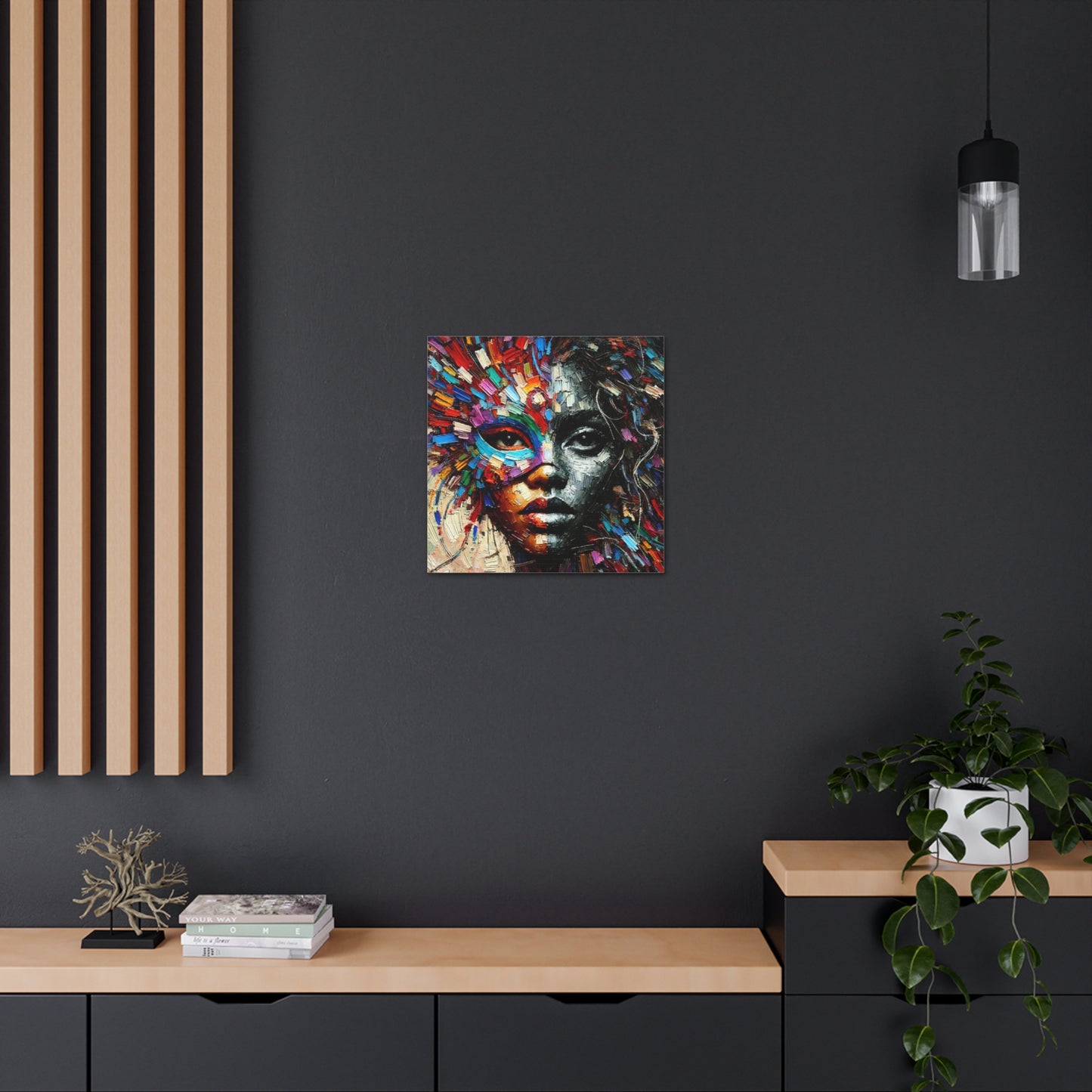 Art Print, African Woman, Black Power, Silhouette, Mask, Abstract Oil Finish, Unity, One Love, Canvas Gallery Wrap