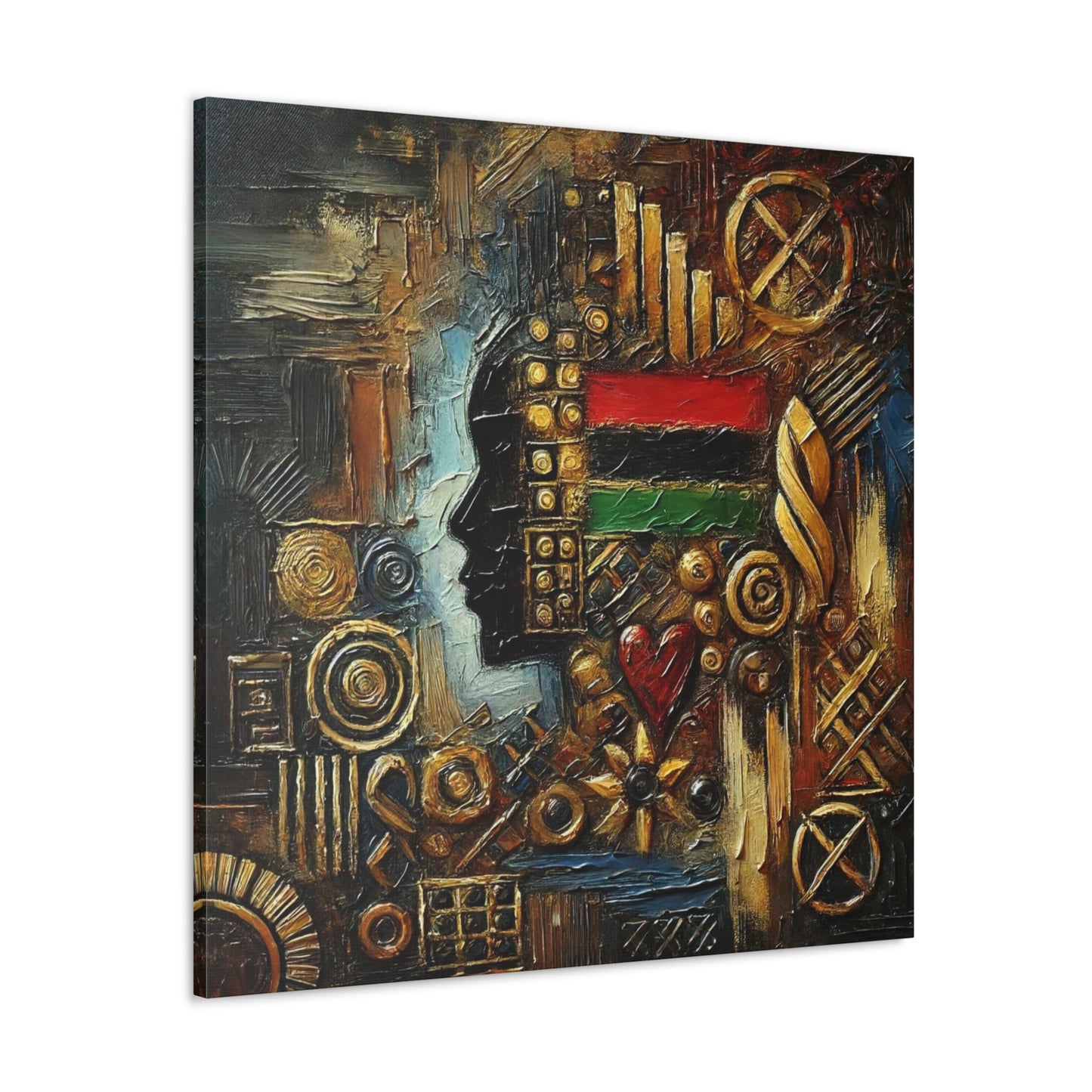 Art Print, African Print, Black Power, African Mask, Abstract Oil Finish, Unity, One Love, Canvas Gallery Wrap