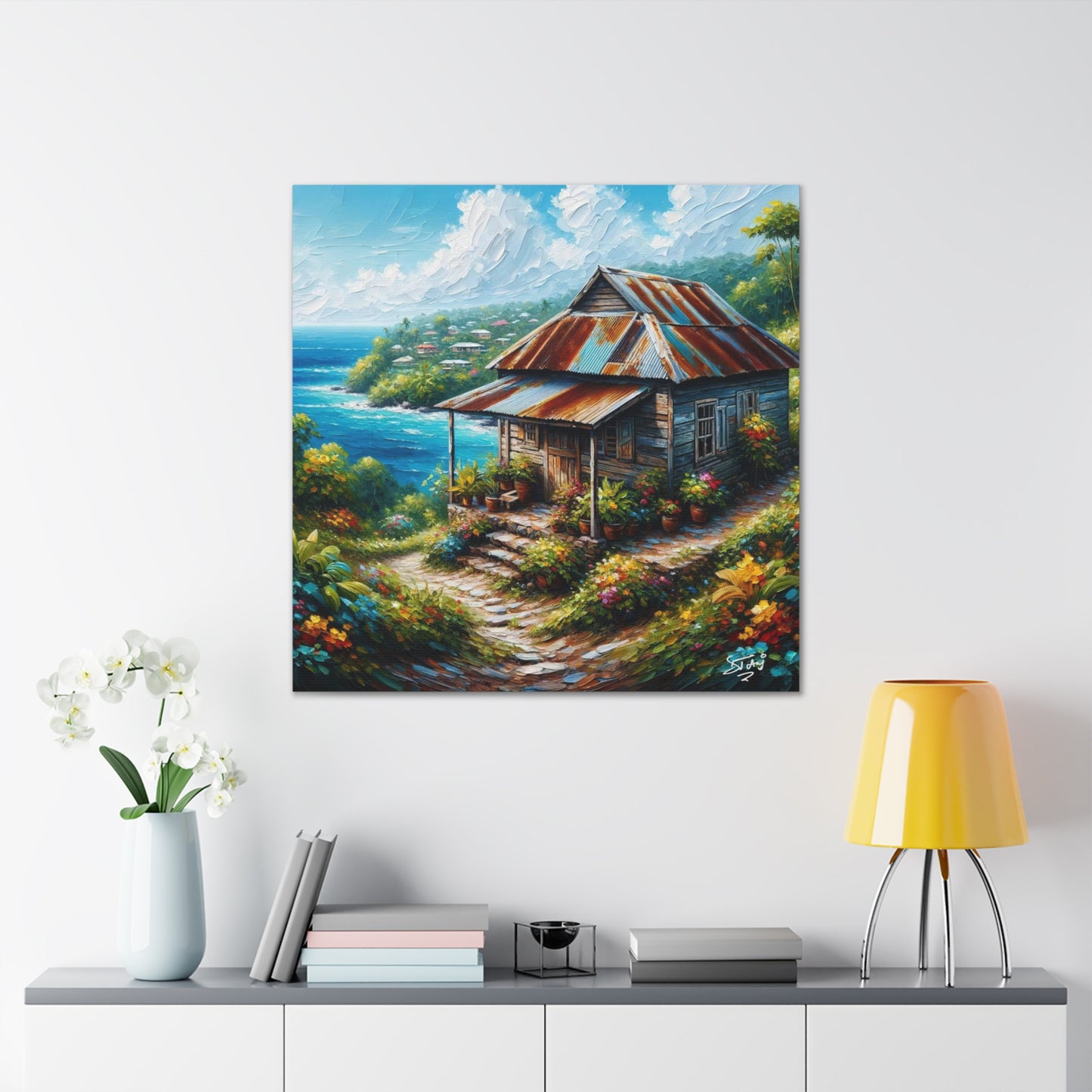 Art Print, Old Wooden House in the Trinidad and Tobago Countryside, Oil Paint Finish, Caribbean, West Indies, Canvas Gallery Wraps