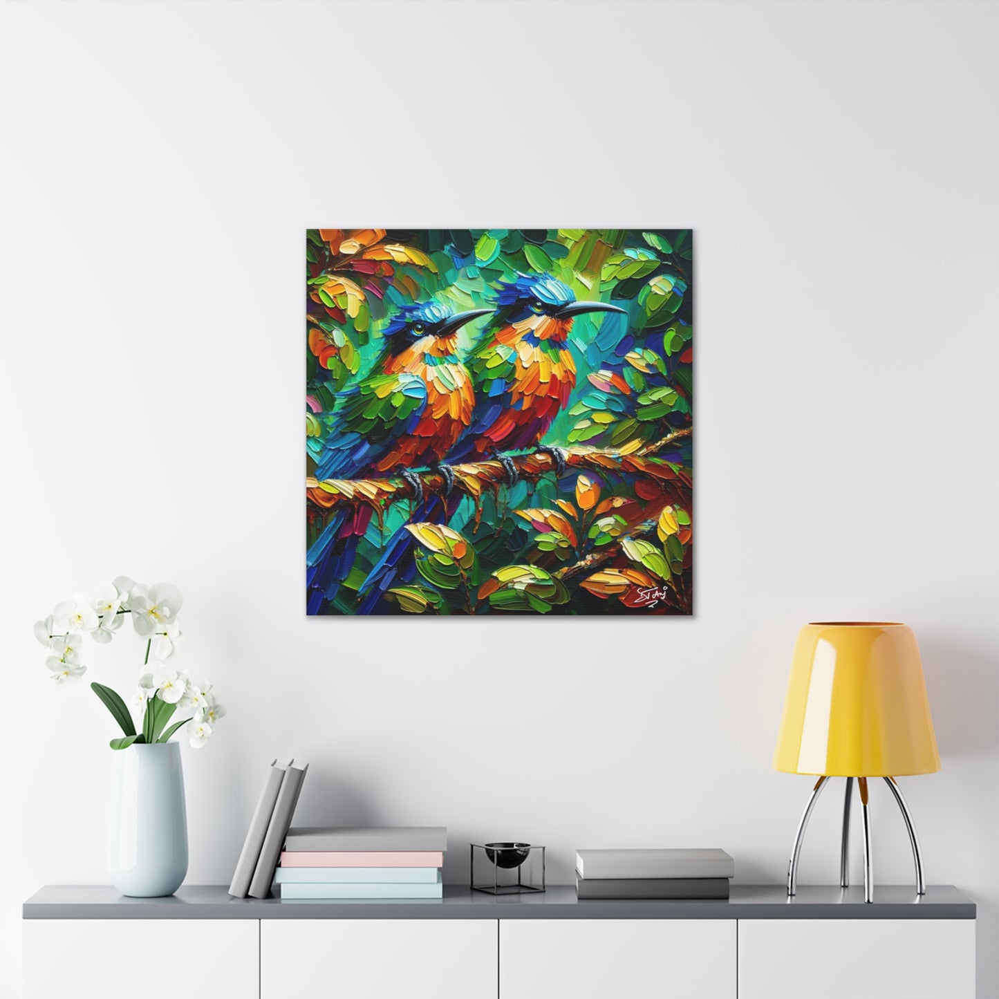 Art Print, Trinidad Motmot, Caribbean Birds, Abstract Oil Finish, Caribbean Nature, Cultural, Heritage, Canvas Gallery Wrap