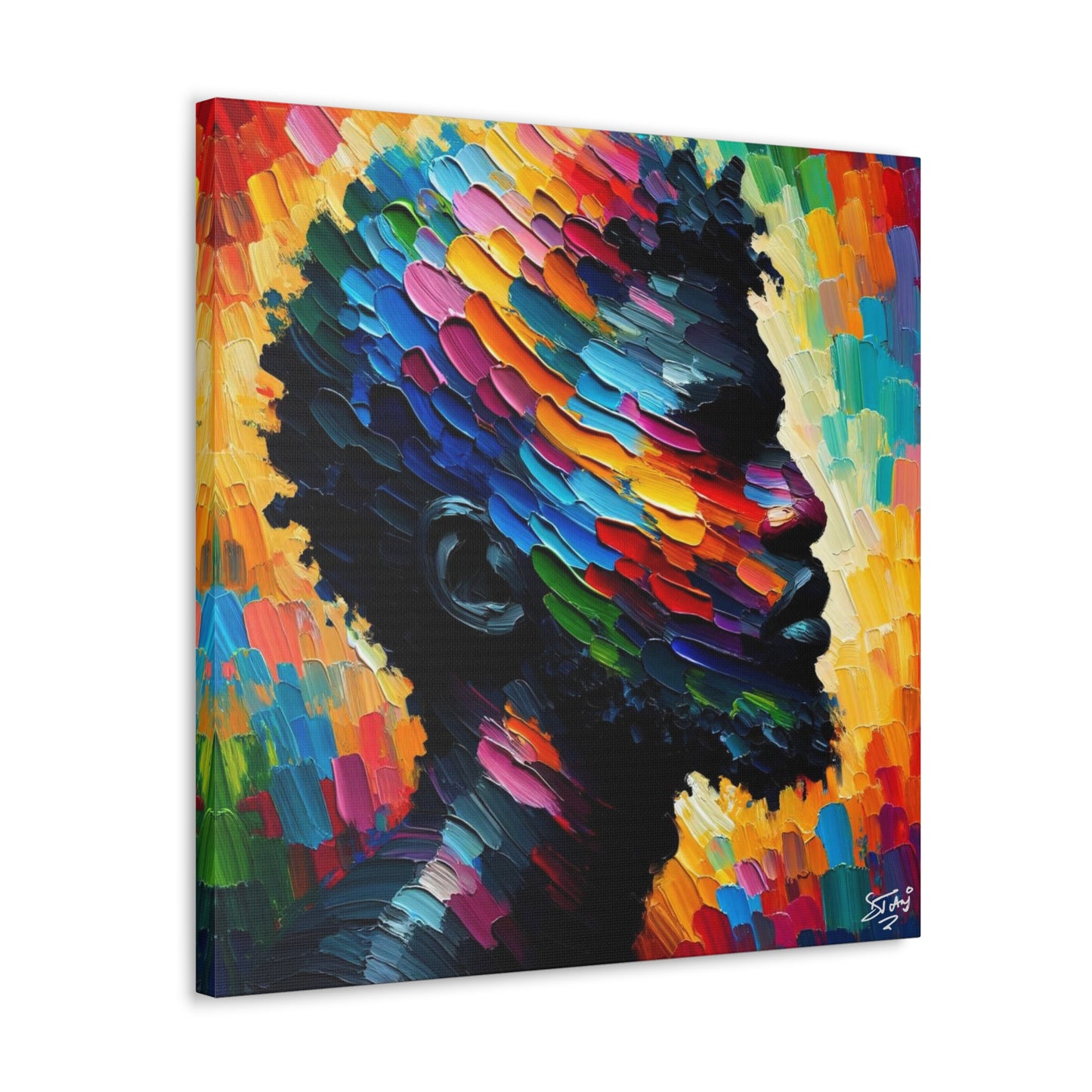 Art Print, Afro-Caribbean Man in Silhouette, Oil Finish, West Indian Ethnicity, Cultural, Heritage, Semi-Abstract, Canvas Gallery Wrap