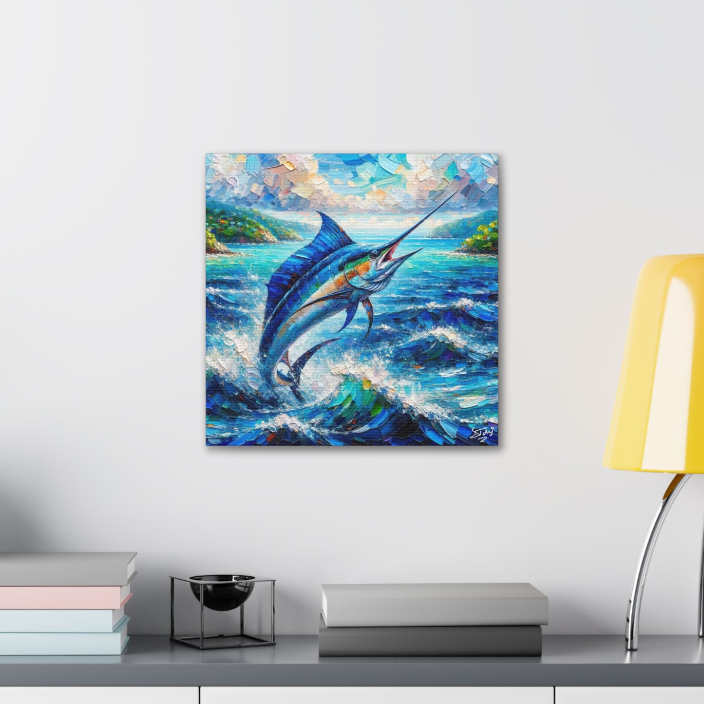 Art Print, Blue Marlin, Oil Finish, Caribbean Nature, Canvas Gallery Wrap