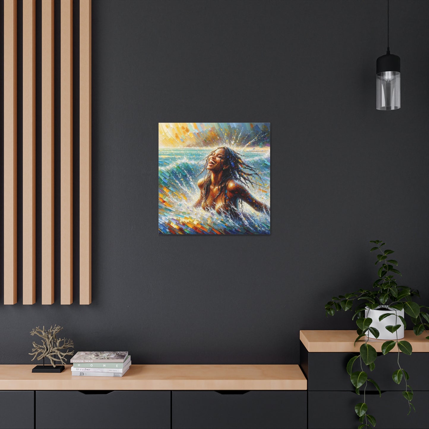 Art Print#4 of Dougla Woman's Exhilaration Captured - Joy, Laughter, Color, Caribbean Sea, Oil Finish, West Indian Art, Canvas Gallery Wraps