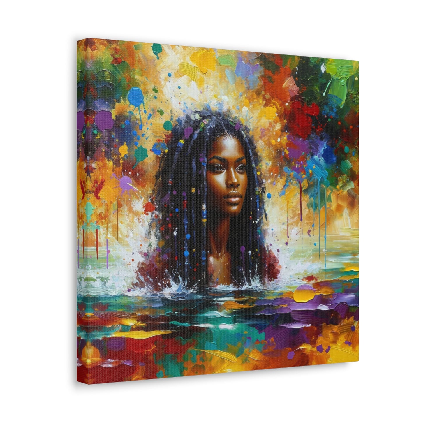 Art Print#3 of Trini Woman - Chilling in the Caribbean Sea, Oil Finish, West Indian Ethnicity, Cultural, Heritage Art, Canvas Gallery Wraps