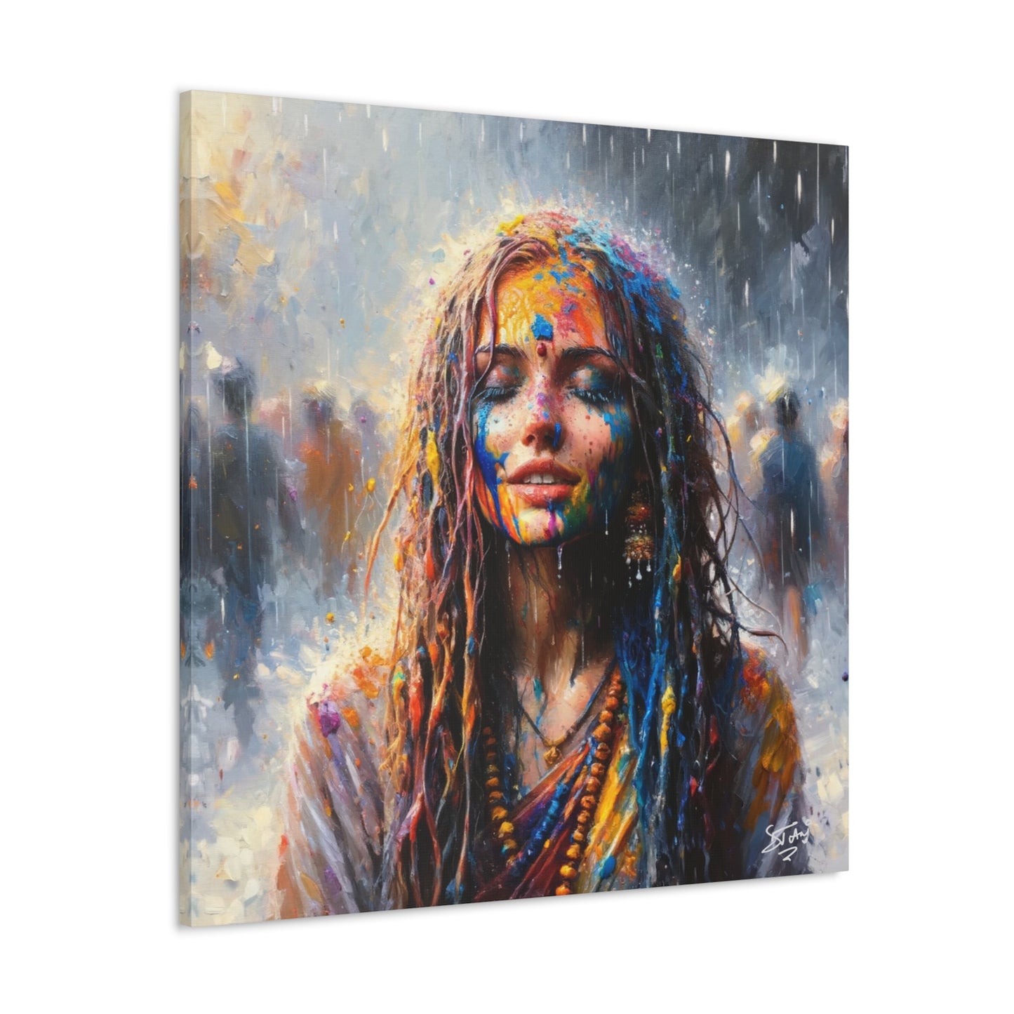 Art Print, Indo-Caribbean Woman, "Phagwa" Oil Finish, West Indian Ethnicity, Cultural, Heritage, Canvas Gallery Wrap