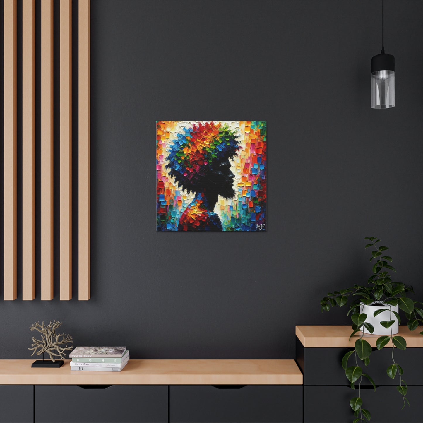 Art Print, Afro-Caribbean Man in Silhouette, Oil Finish, West Indian Ethnicity, Cultural, Heritage, Abstract, Canvas Gallery Wrap