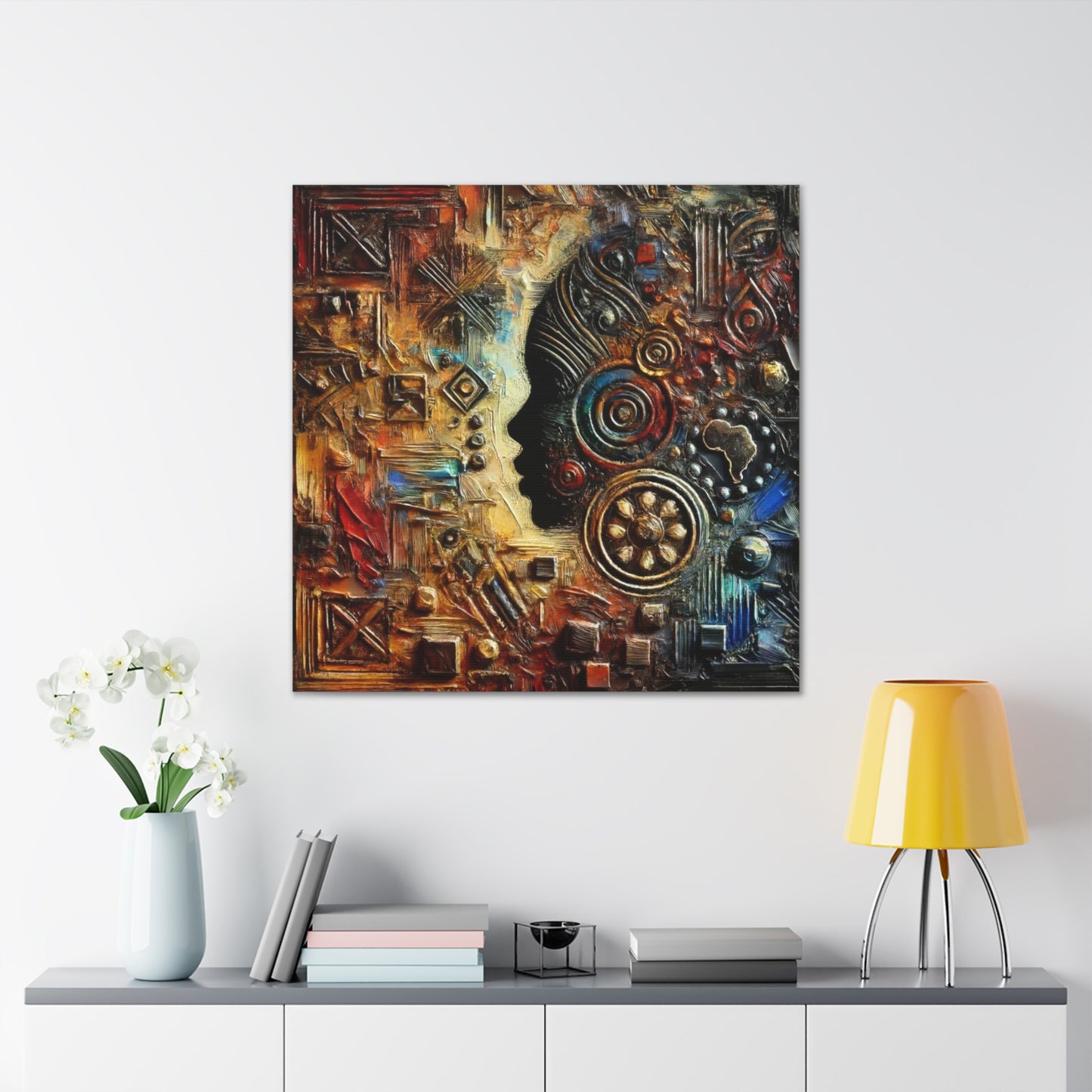 Art Print, African Print, Black Power, African Mask, Abstract Oil Finish, Unity, One Love, Canvas Gallery Wrap