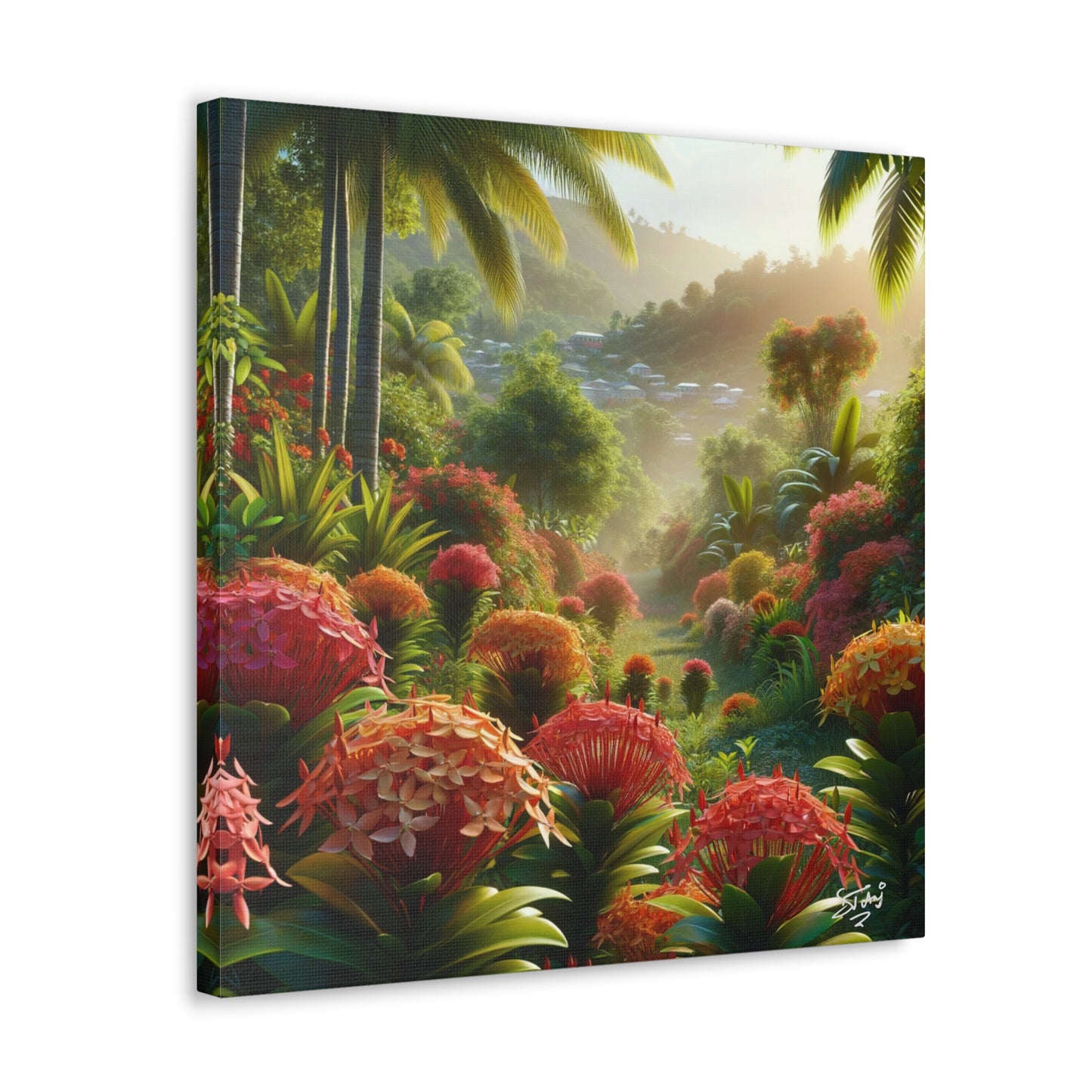 Oil Print #2 of Ixora Garden in The Caribbean, Vibrant and Vivid Colors of Ixora flowers, Trinidad and Tobago, Canvas Gallery Wraps