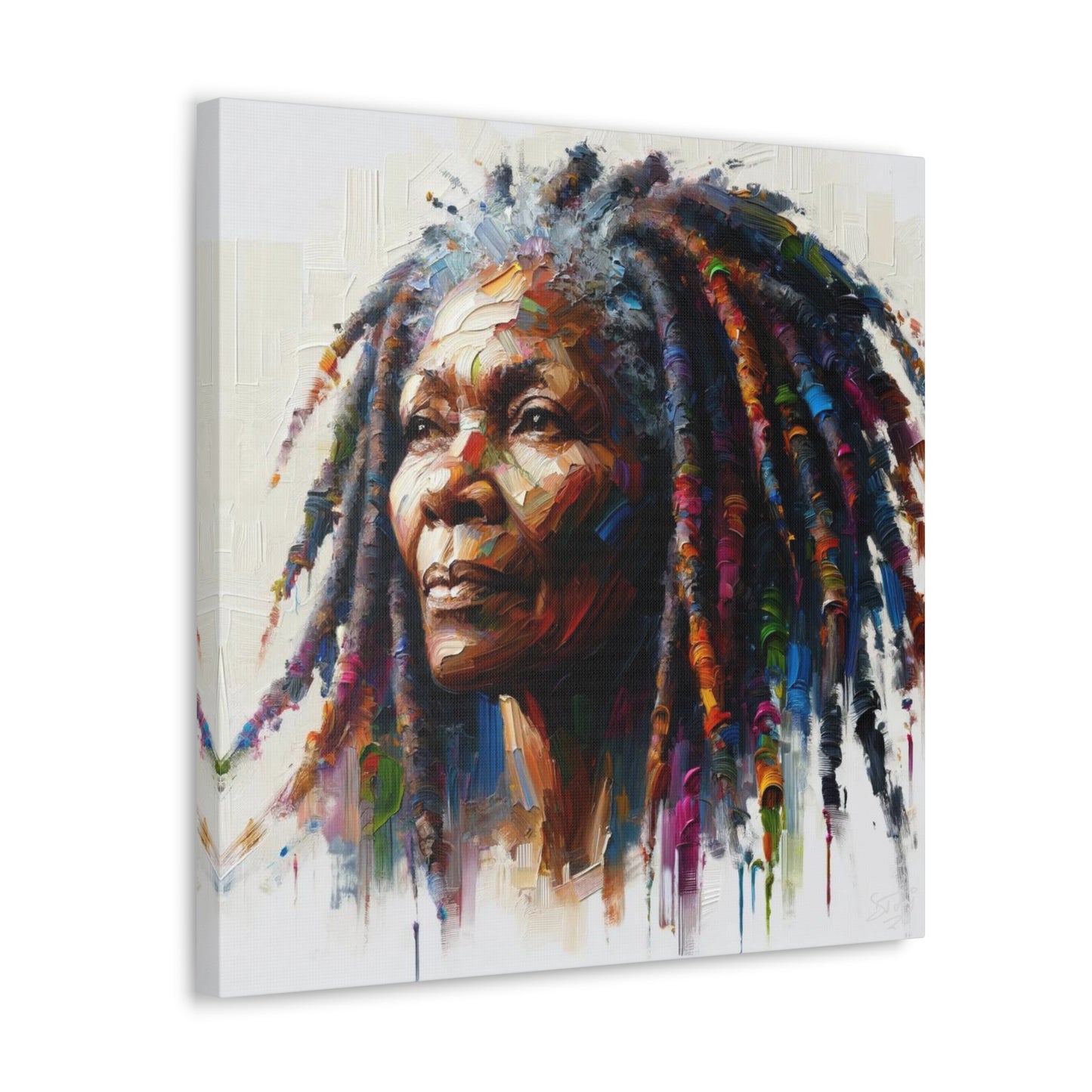 Art Print, Elderly Caribbean Woman "A Hard Life," Oil Finish, West Indian Ethnicity, Cultural, Heritage, Semi-Abstract, Canvas Gallery Wrap