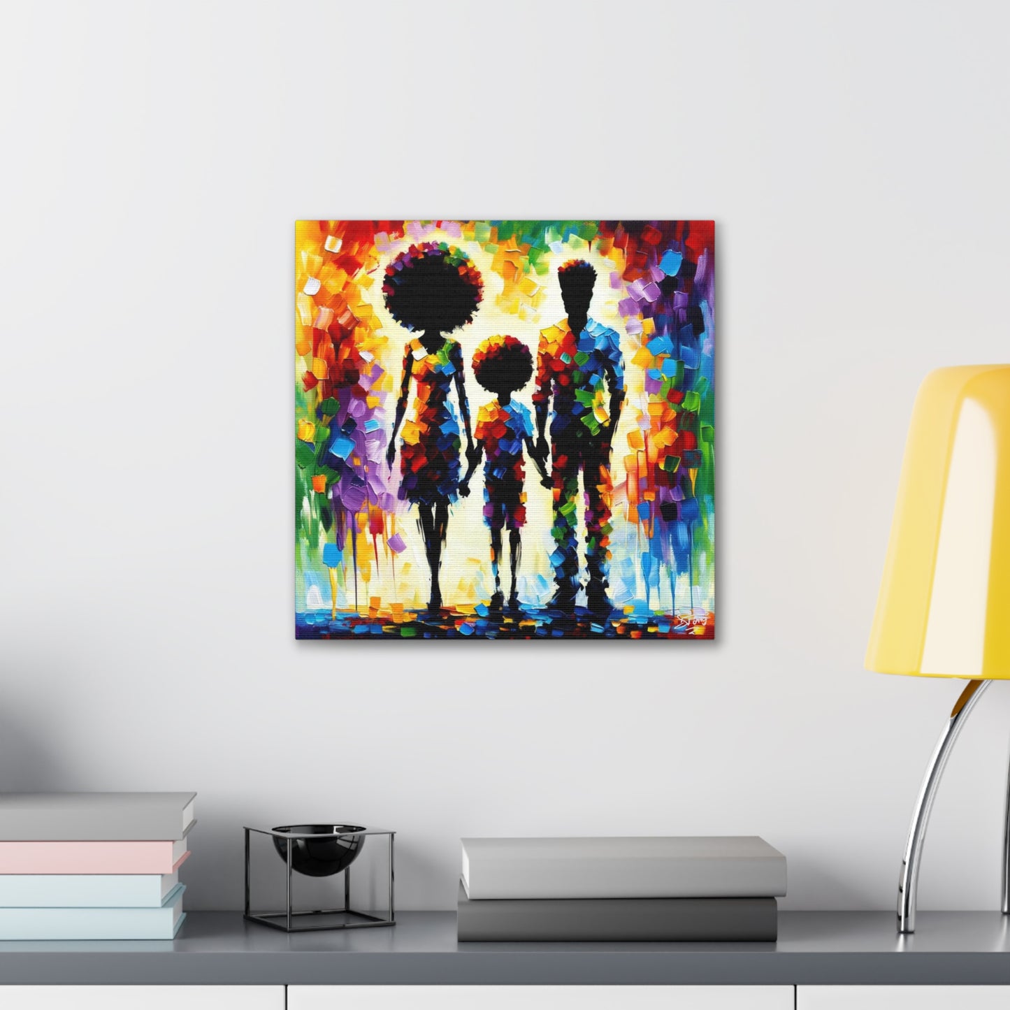 Art Print, Afro-Caribbean Family, Oil Finish, West Indian Ethnicity, Cultural, Heritage, Semi-Abstract, Canvas Gallery Wrap