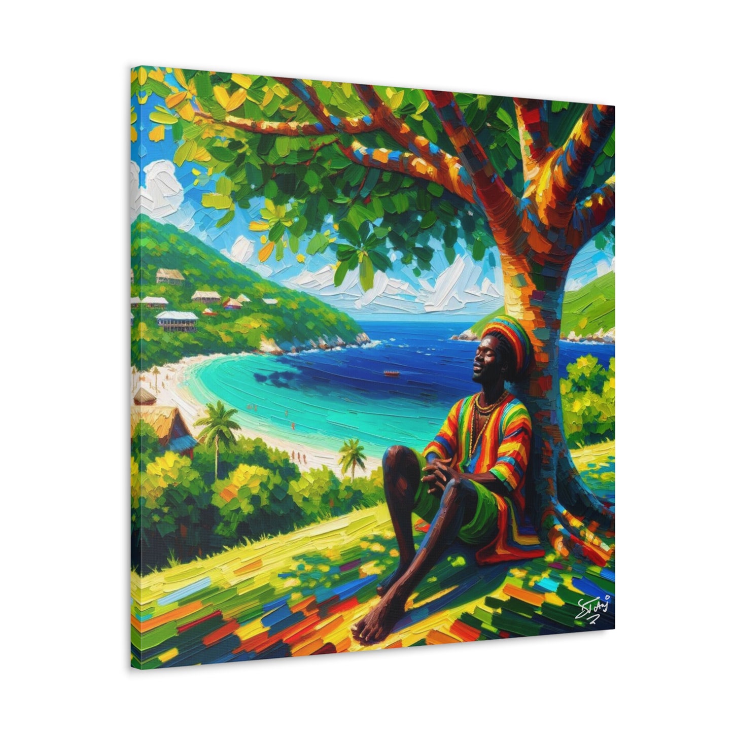 Art Print of Caribbean Man "Under the Tree," West Indian Art, Canvas Gallery Wraps