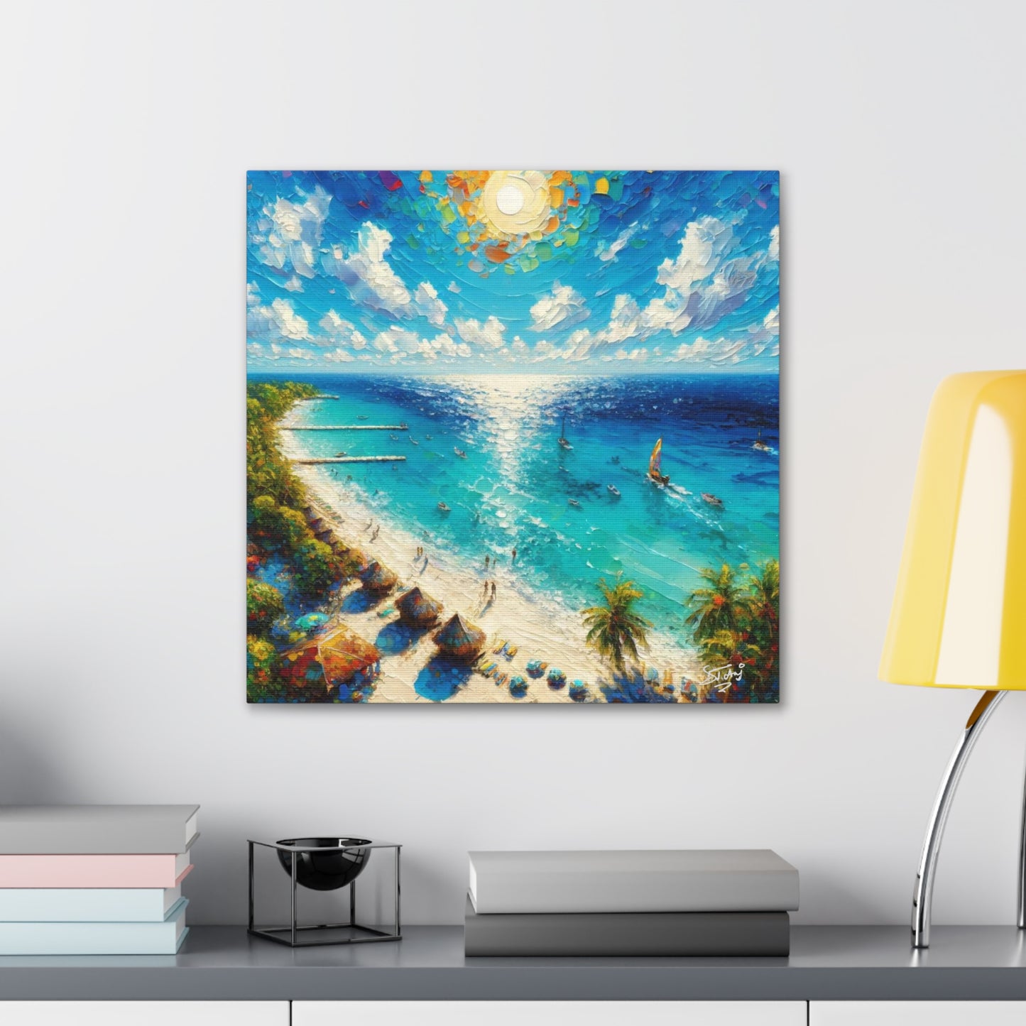 Art Print of Caribbean Beach Scene, Abstract, Oil Painting, West Indian Art, Canvas Gallery Wraps