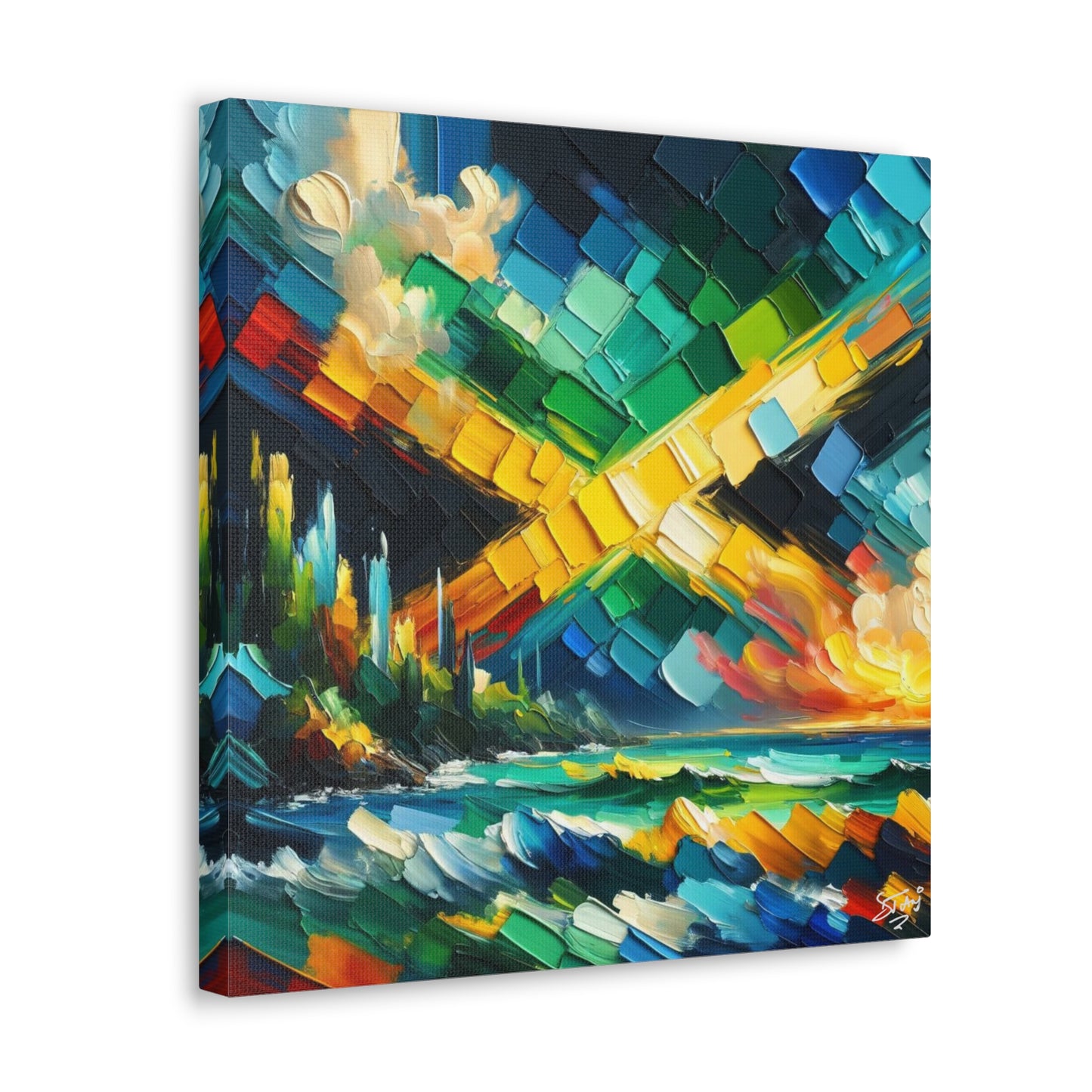 Art Print, Jamaica Abstract Scene, Oil Finish, Unity, One Love, Semi-Abstract, Canvas Gallery Wrap