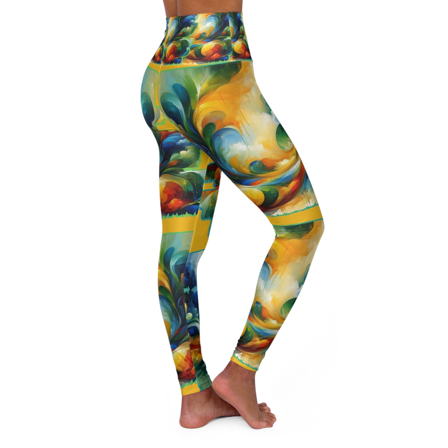 High Waisted Yoga Leggings (AOP) Abstract Summer Print