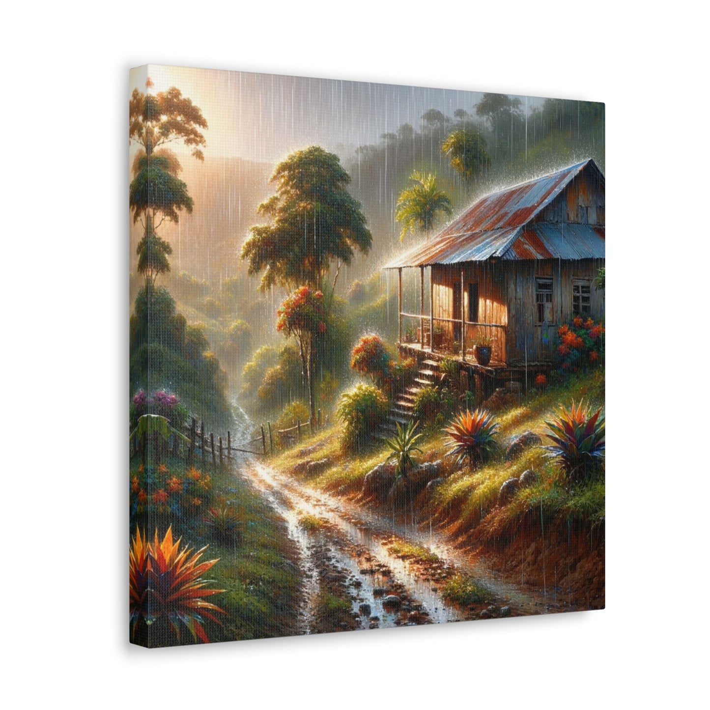 Art Print#2, Old Wooden House in the Trinidad and Tobago Countryside, including a few untamed croton plants, Canvas Gallery Wraps