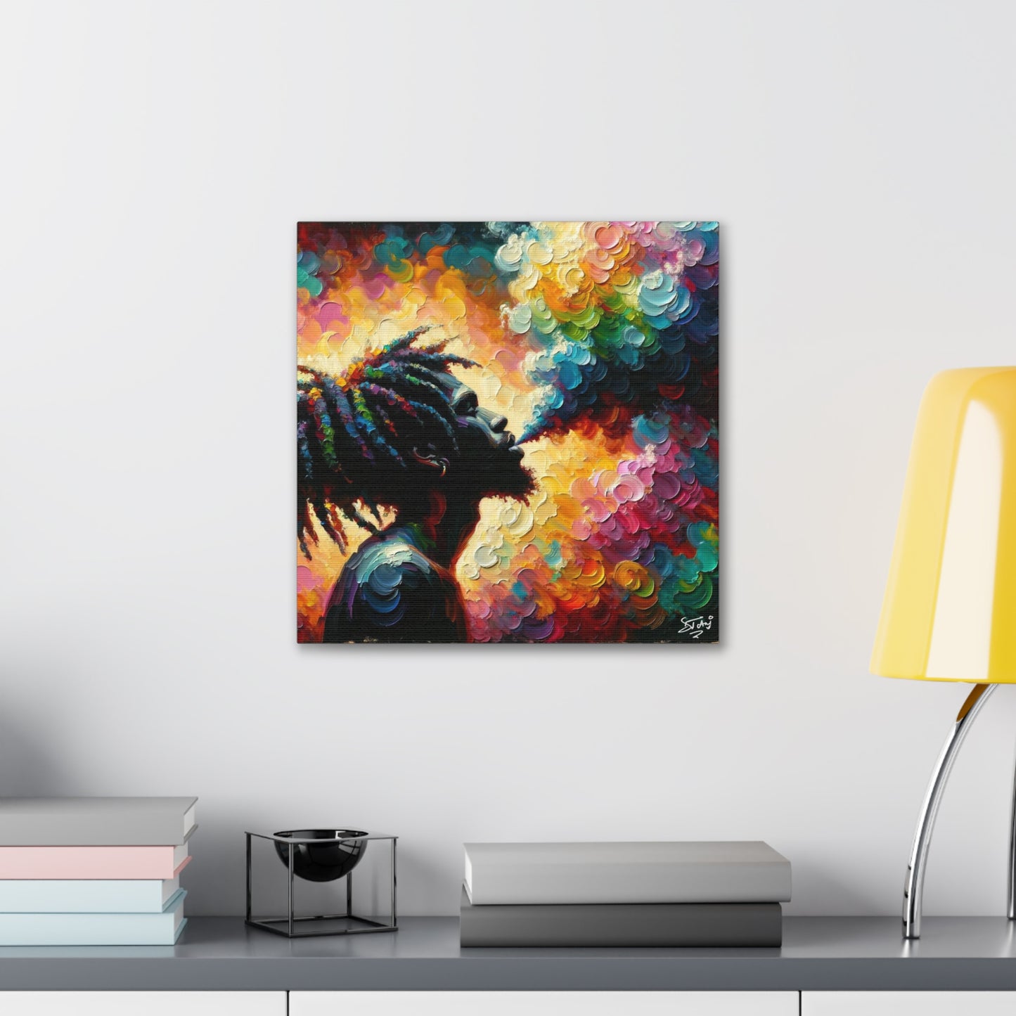 Art Print of Rastaman in Euphoria, Oil Finish, West Indian Ethnicity, Cultural, Heritage, Afro-Caribbean Man, Semi-Abstract, Canvas Gallery Wrap