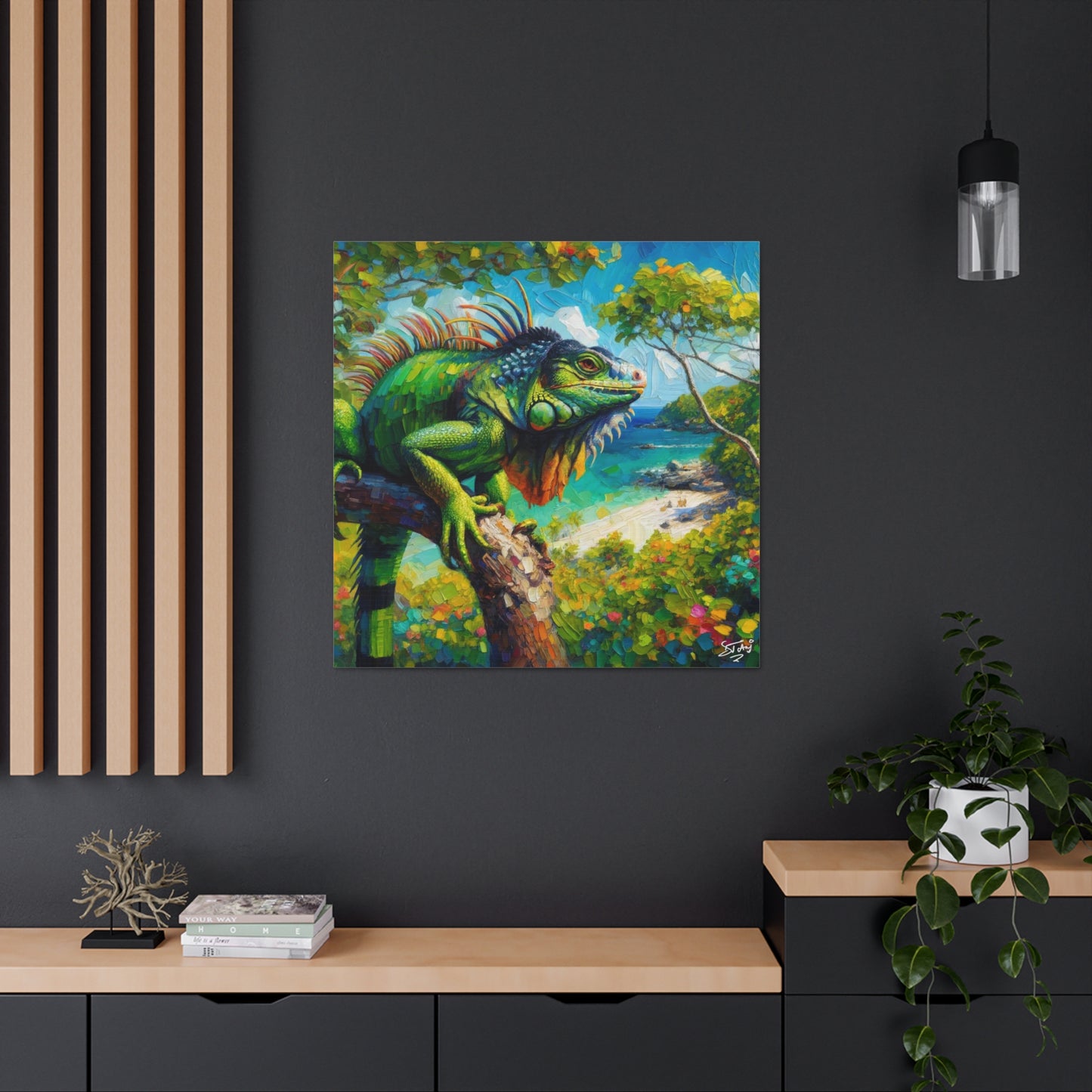 Art Print, Iguana, Caribbean Wildlife, Oil Finish, Caribbean Nature, Cultural, Heritage, Canvas Gallery Wrap