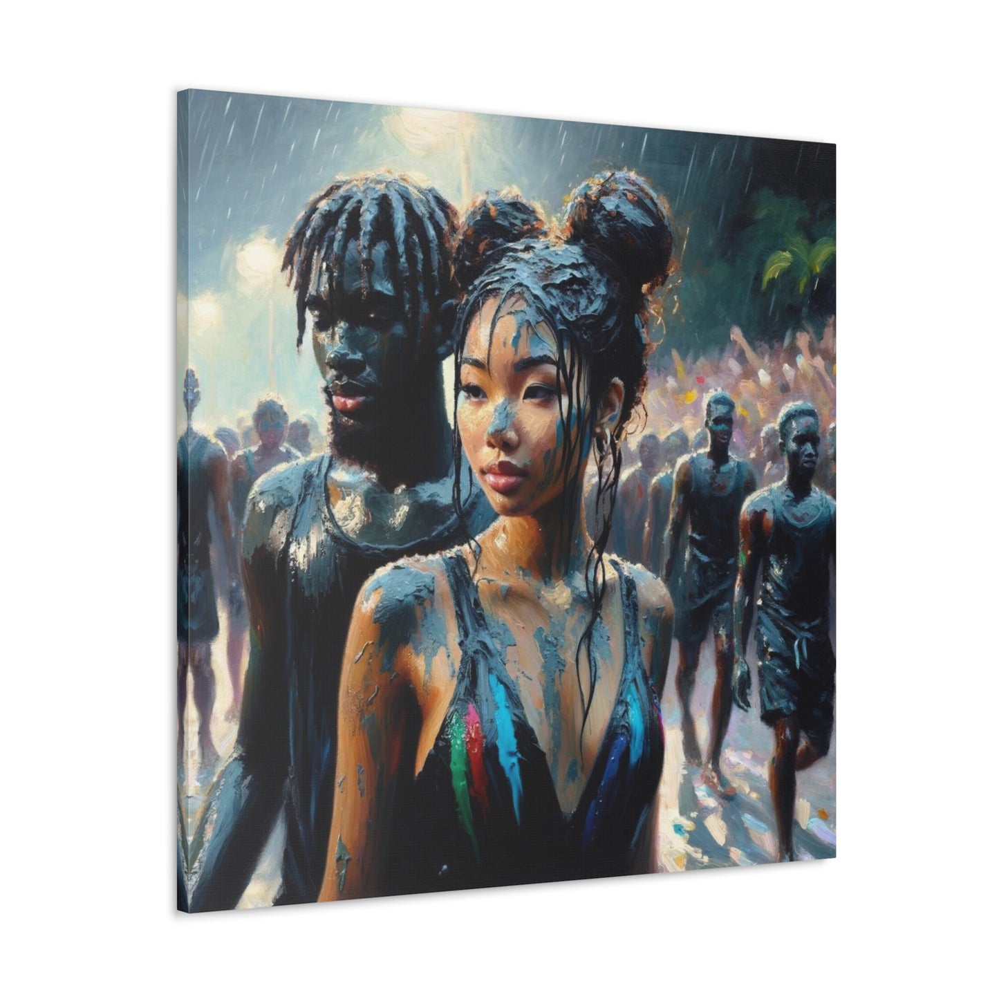 Art Print of Jouvert Morning, Afro-Caribbean Couple#5, Oil Finish, West Indian Ethnicity, Cultural, Heritage, Canvas Gallery Wraps