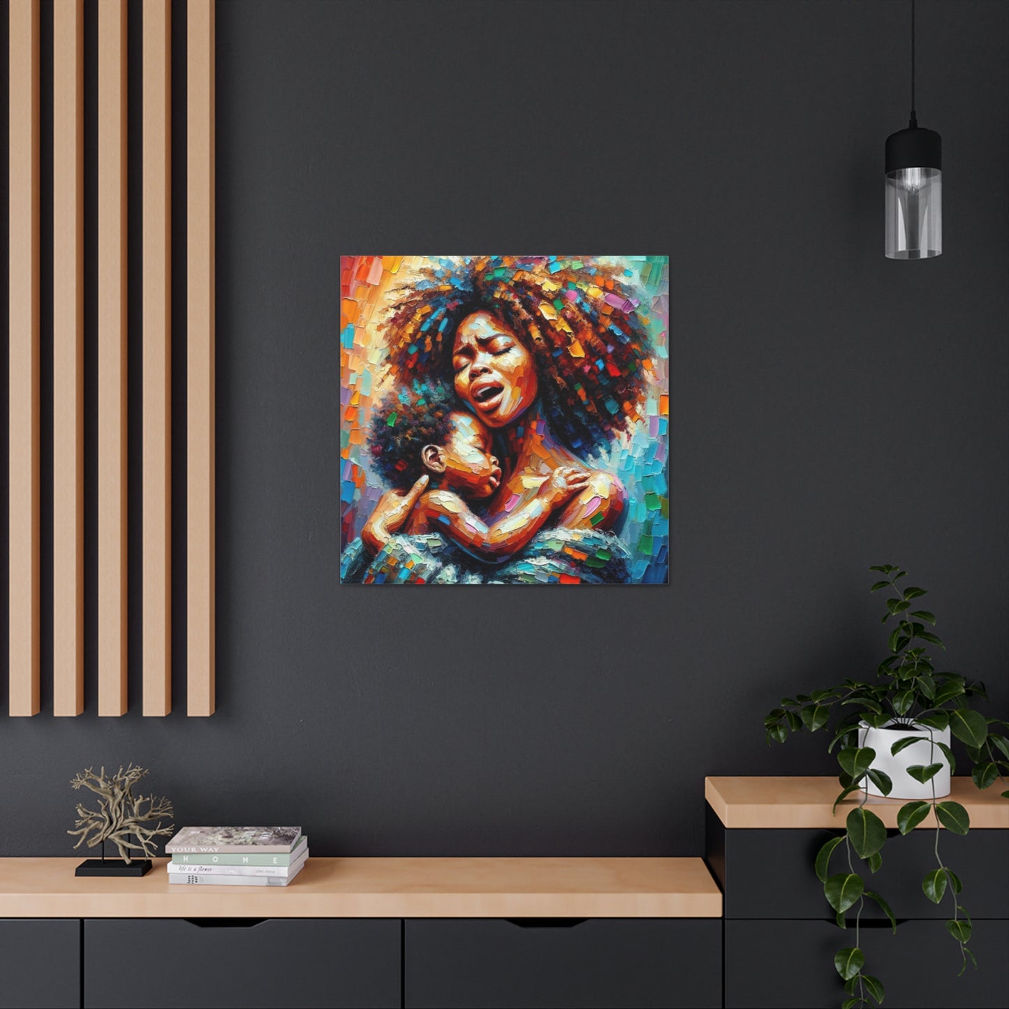 Art Print, Mother & Child, Afro-Caribbean Woman, Oil Finish, West Indian Ethnicity, Cultural, Heritage, Semi-Abstract, Canvas Gallery Wrap