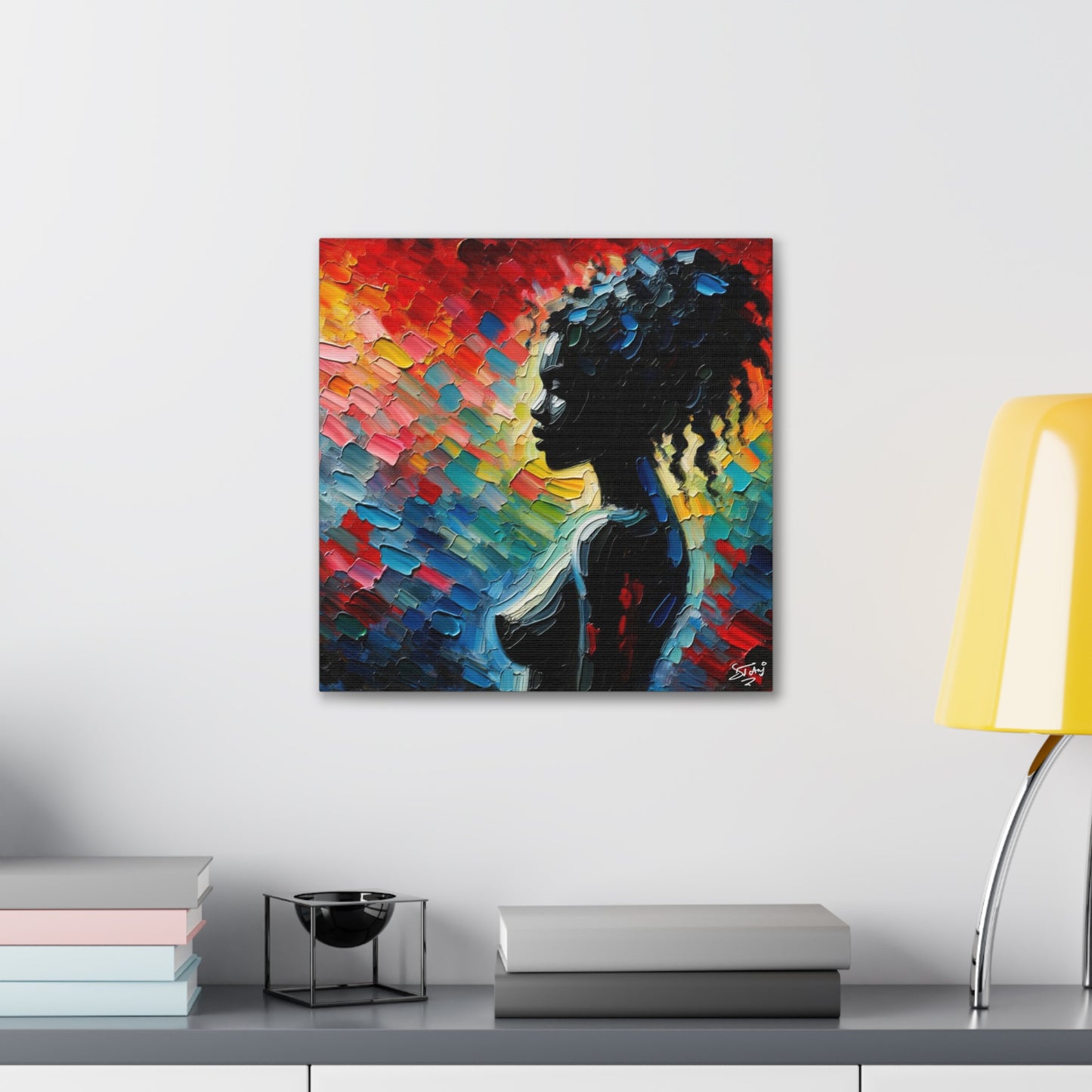 Art Print, Afro-Caribbean Woman, Silhouette, Oil Finish, West Indian Ethnicity, Cultural, Heritage, Abstract, Canvas Gallery Wrap