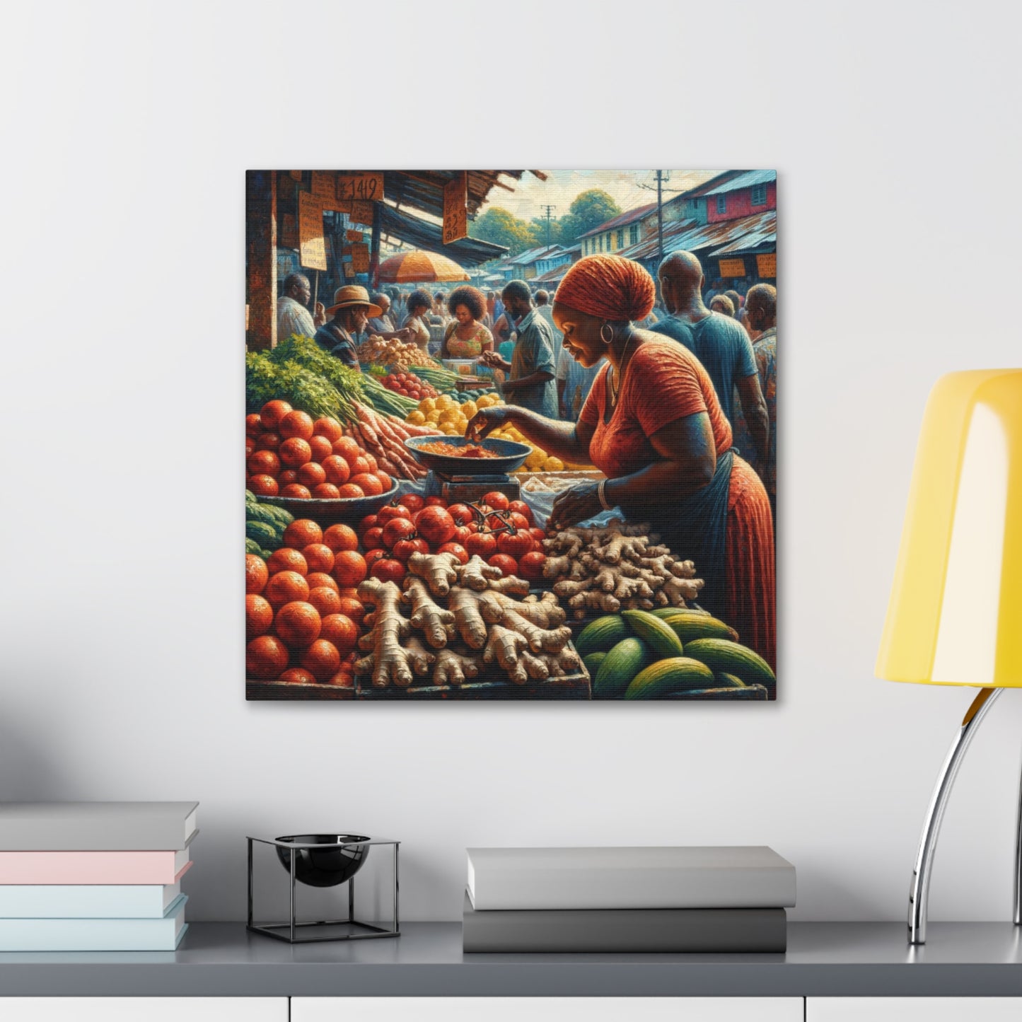 Art Print#7, "Selling at the Market", Market Scene in Trinidad, Caribbean, Oil Finish, West Indian Art, Canvas Gallery Wraps