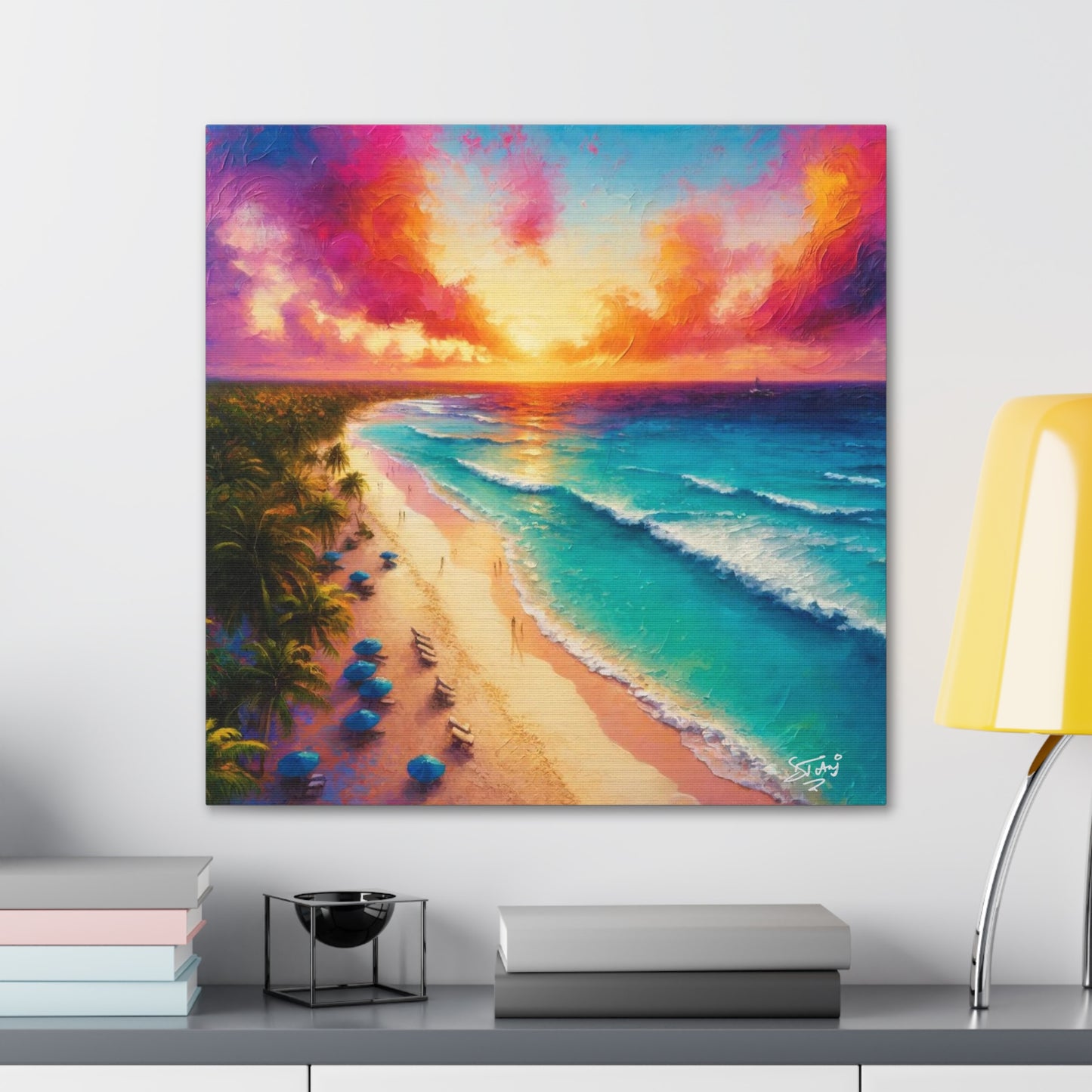 Art Print of Caribbean Beach Sunset, Oil Painting, West Indian Art, Canvas Gallery Wraps