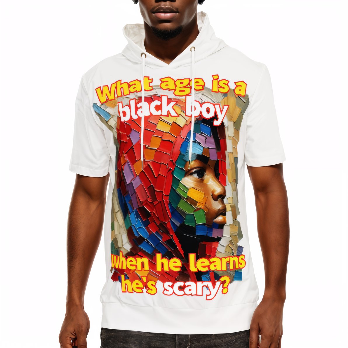 Men’s Cotton Hooded T-Shirt "What Age Is a Black Boy..."