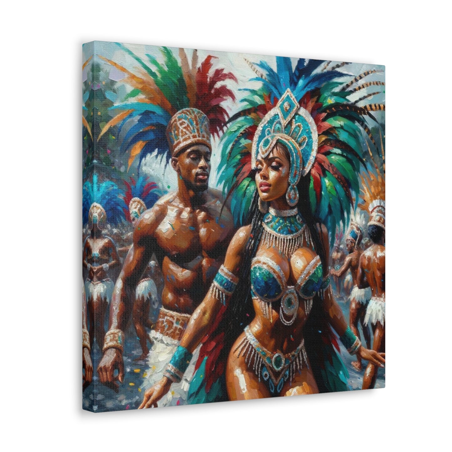 Art Print, Trini Masqueraders#2, Carnival, Oil Finish, West Indian Ethnicity, Cultural, Heritage, Indo & Afro Caribbean, Canvas Gallery Wrap