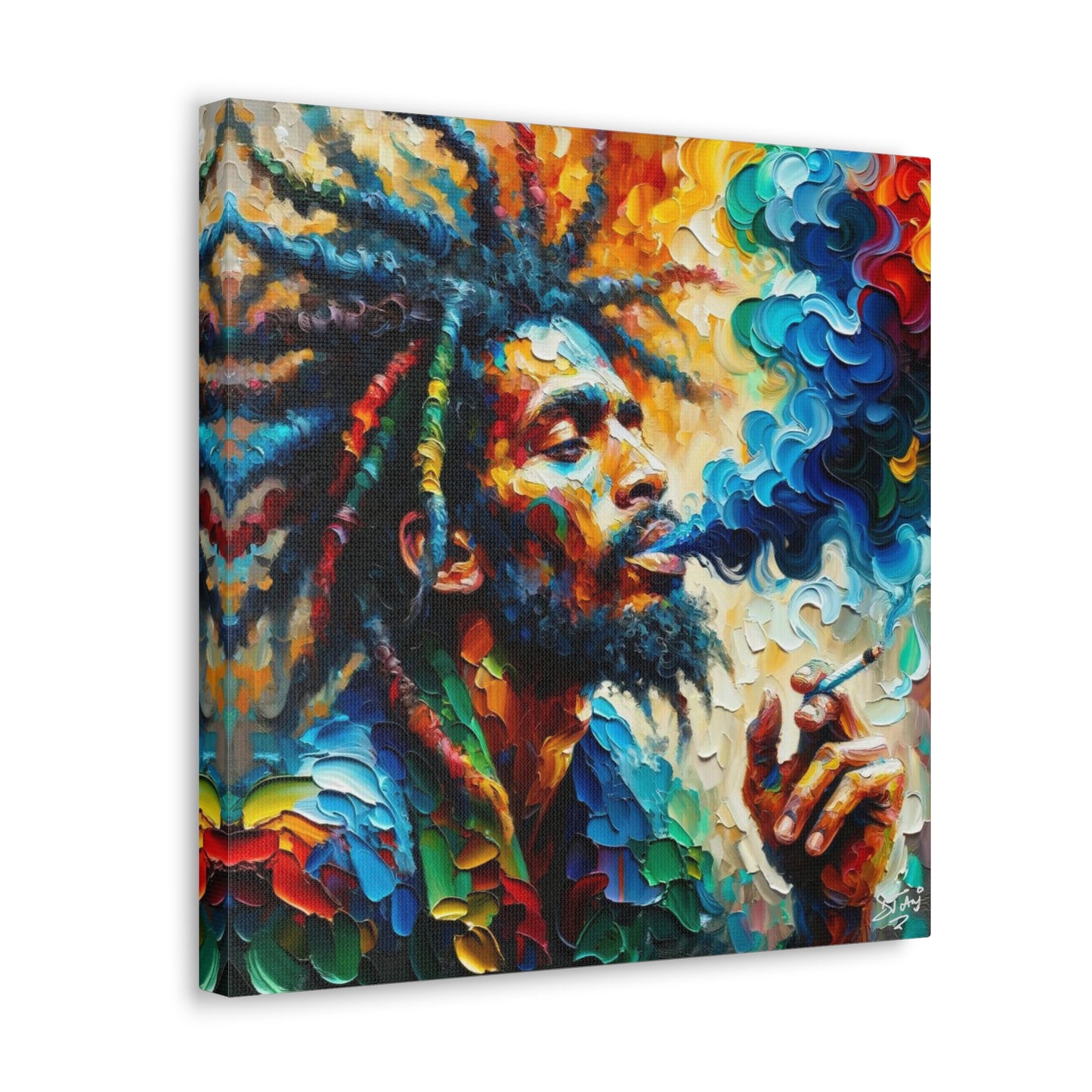 Art Print of Rastaman, Oil Finish, West Indian Ethnicity, Cultural, Heritage, Afro-Caribbean Man, Semi-Abstract, Canvas Gallery Wrap