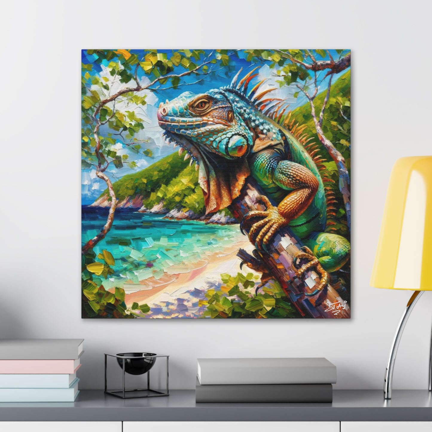 Art Print, Iguana, Caribbean Wildlife, Oil Finish, Caribbean Nature, Cultural, Heritage, Canvas Gallery Wrap