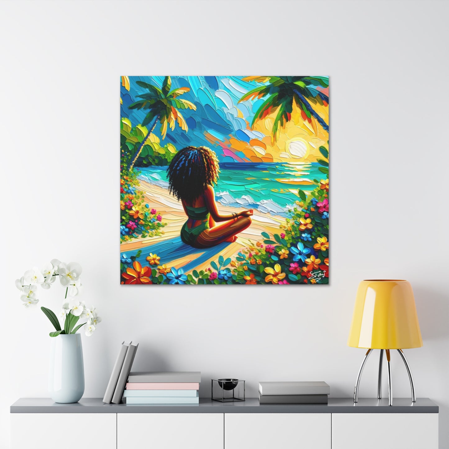 Art Print of Caribbean Woman on Beach, Oil Finish, West Indian Art, Canvas Gallery Wraps