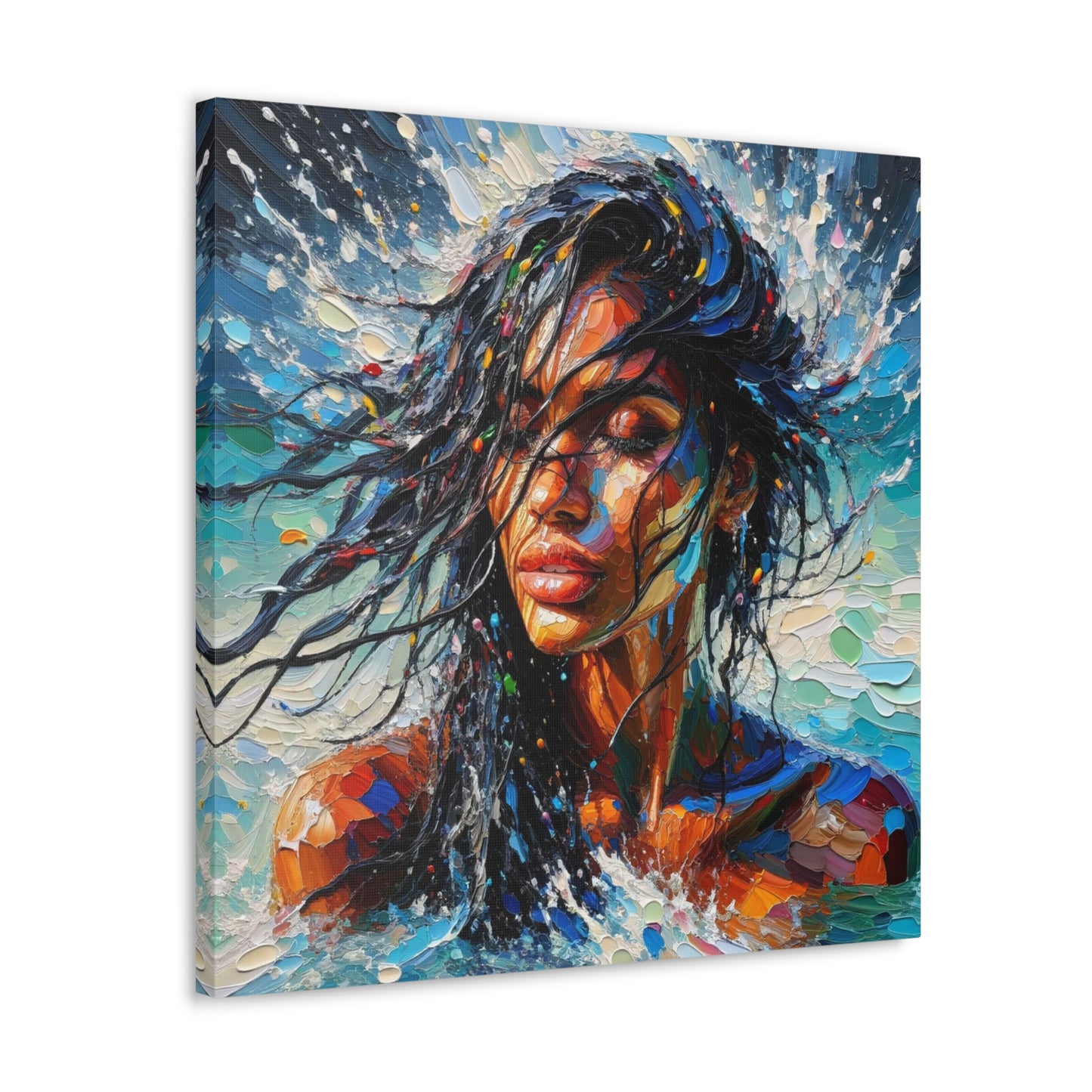 Art Print of Trini Woman - Chilling in the Caribbean Sea, Oil Finish, West Indian Ethnicity, Cultural, Heritage Art, Canvas Gallery Wraps