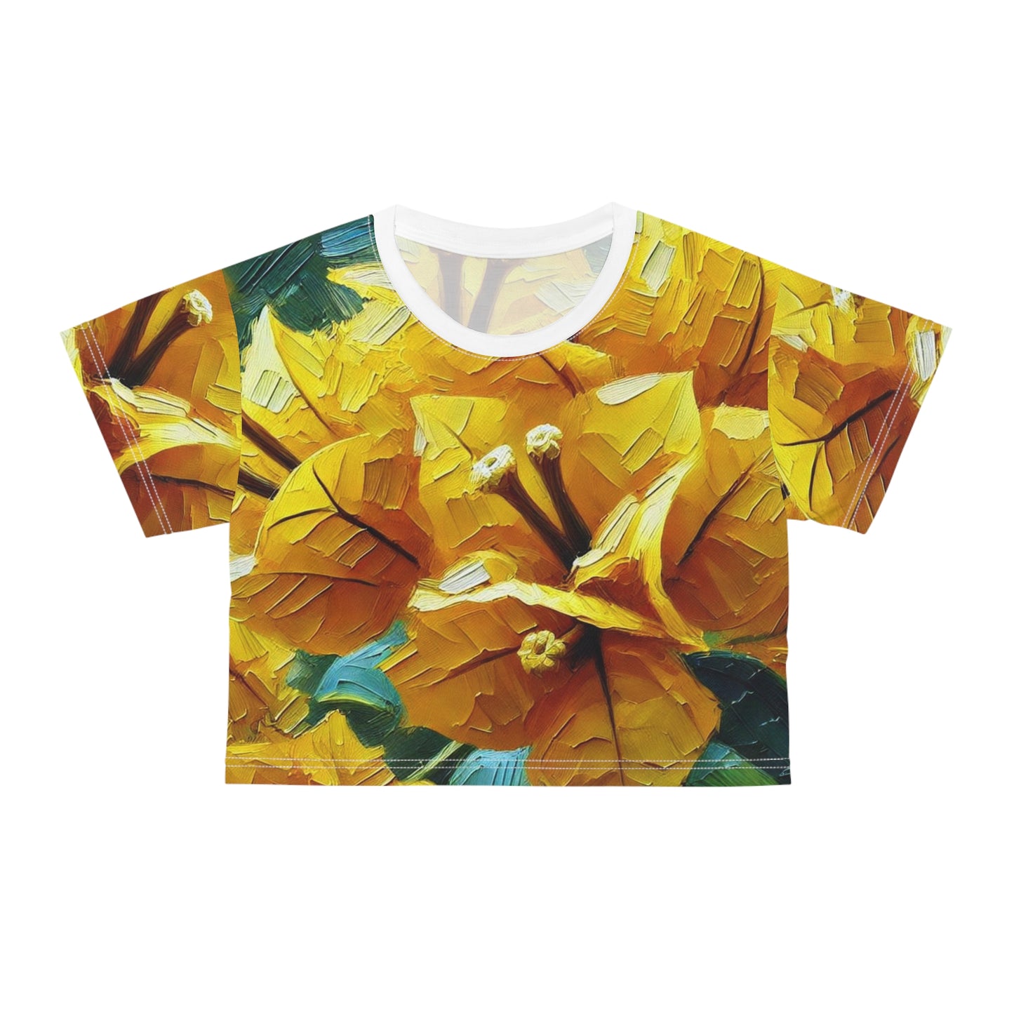 Women's Silky Soft Crop Tee (AOP) Yellow Floral Print