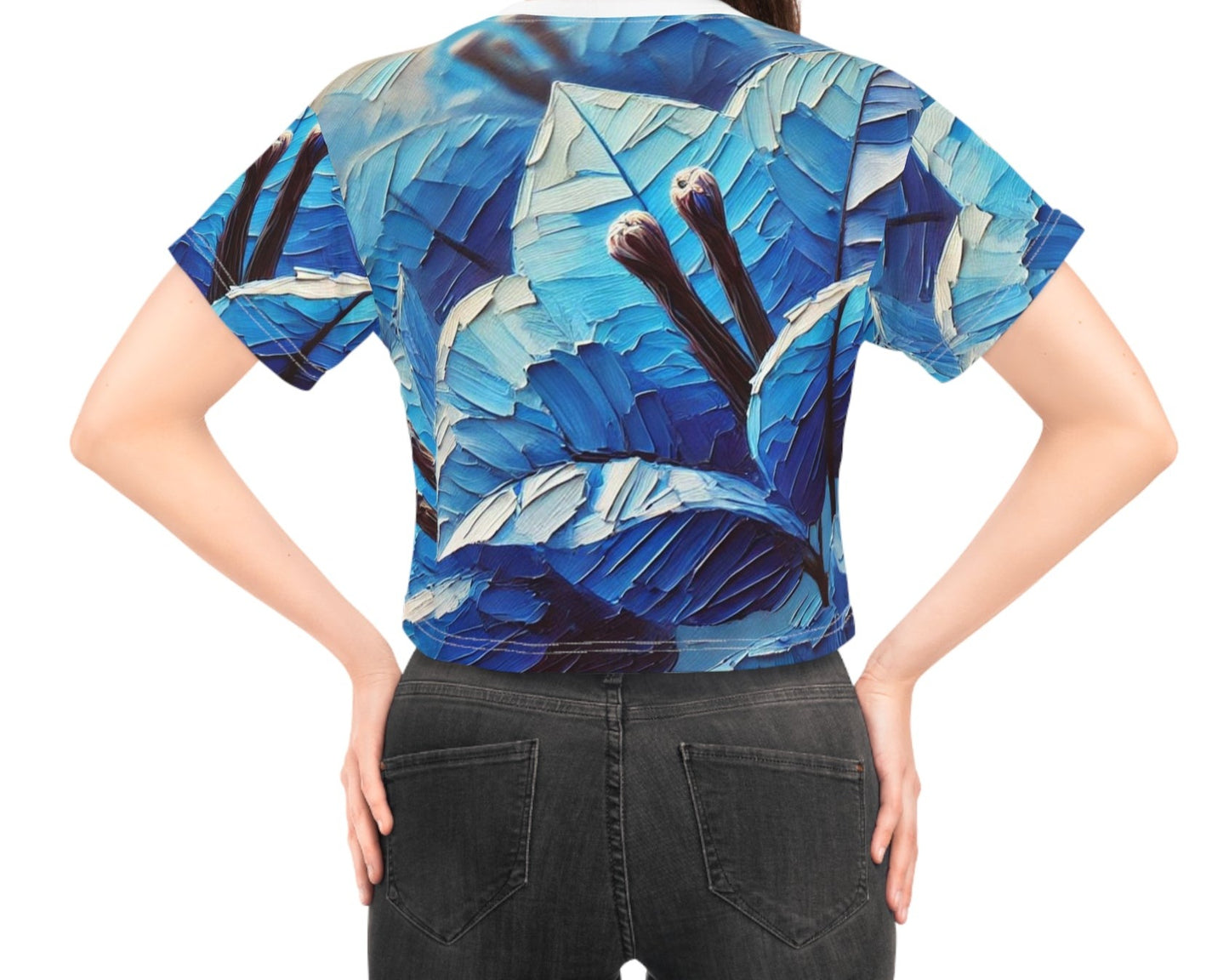 Women's Silky Soft Crop Tee (AOP) Blue Floral Print