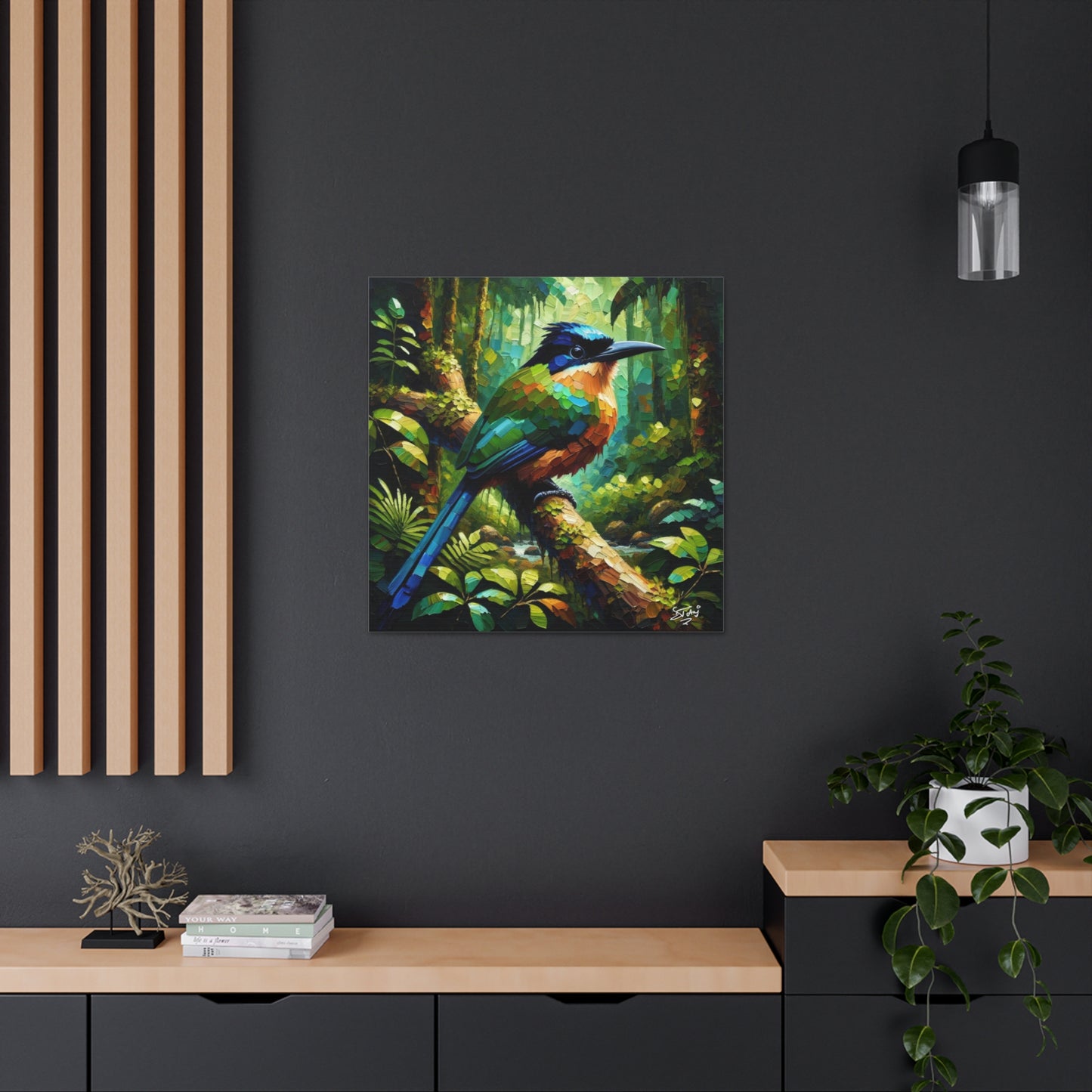 Art Print, Trinidad Motmot, Caribbean Birds, Abstract Oil Finish, Caribbean Nature, Cultural, Heritage, Canvas Gallery Wrap