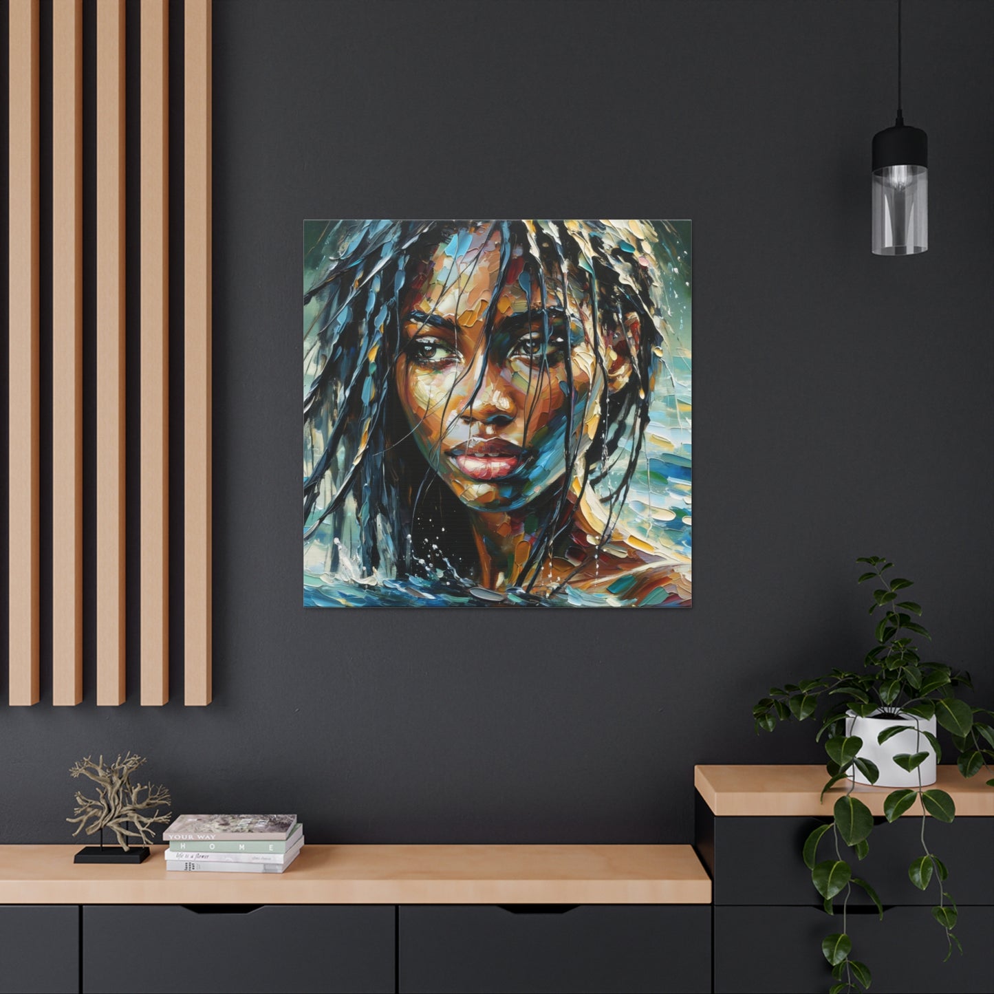 Art Print#10 of Trini Woman - Chilling in the Caribbean Sea, Oil Finish, West Indian Ethnicity, Cultural, Heritage Art, Canvas Gallery Wraps