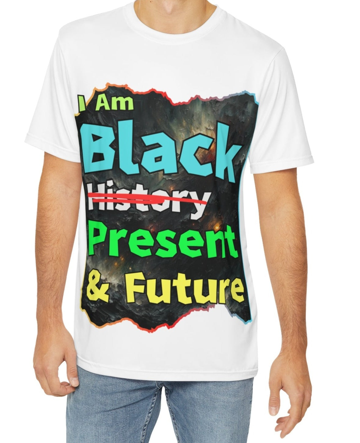 Men's Brushed Polyester Short Sleeve Tee (AOP), "I Am Black Present & Future"