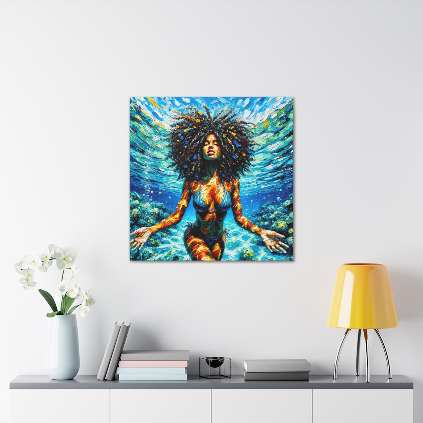 Art Print, Afro-Caribbean Woman, "Submerged" Abstract Oil Finish, West Indian Ethnicity, Cultural, Heritage, Abstract, Canvas Gallery Wrap