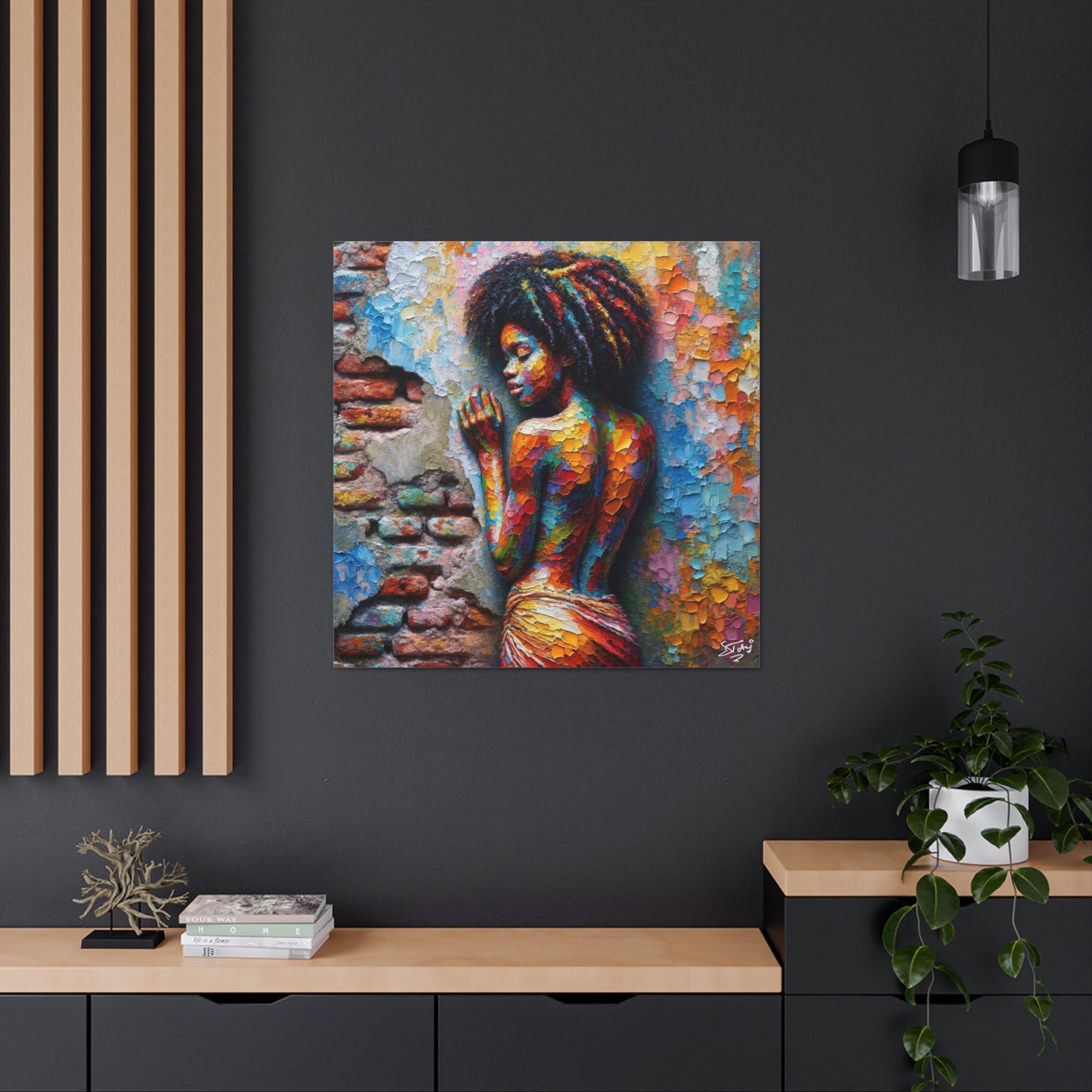 Art Print, Afro-Caribbean Woman "In Paint," (6) Oil Finish, West Indian Ethnicity, Cultural, Heritage, Semi-Abstract, Canvas Gallery Wrap