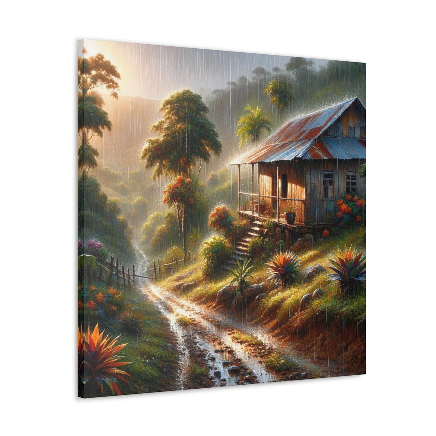 Art Print#2, Old Wooden House in the Trinidad and Tobago Countryside, including a few untamed croton plants, Canvas Gallery Wraps